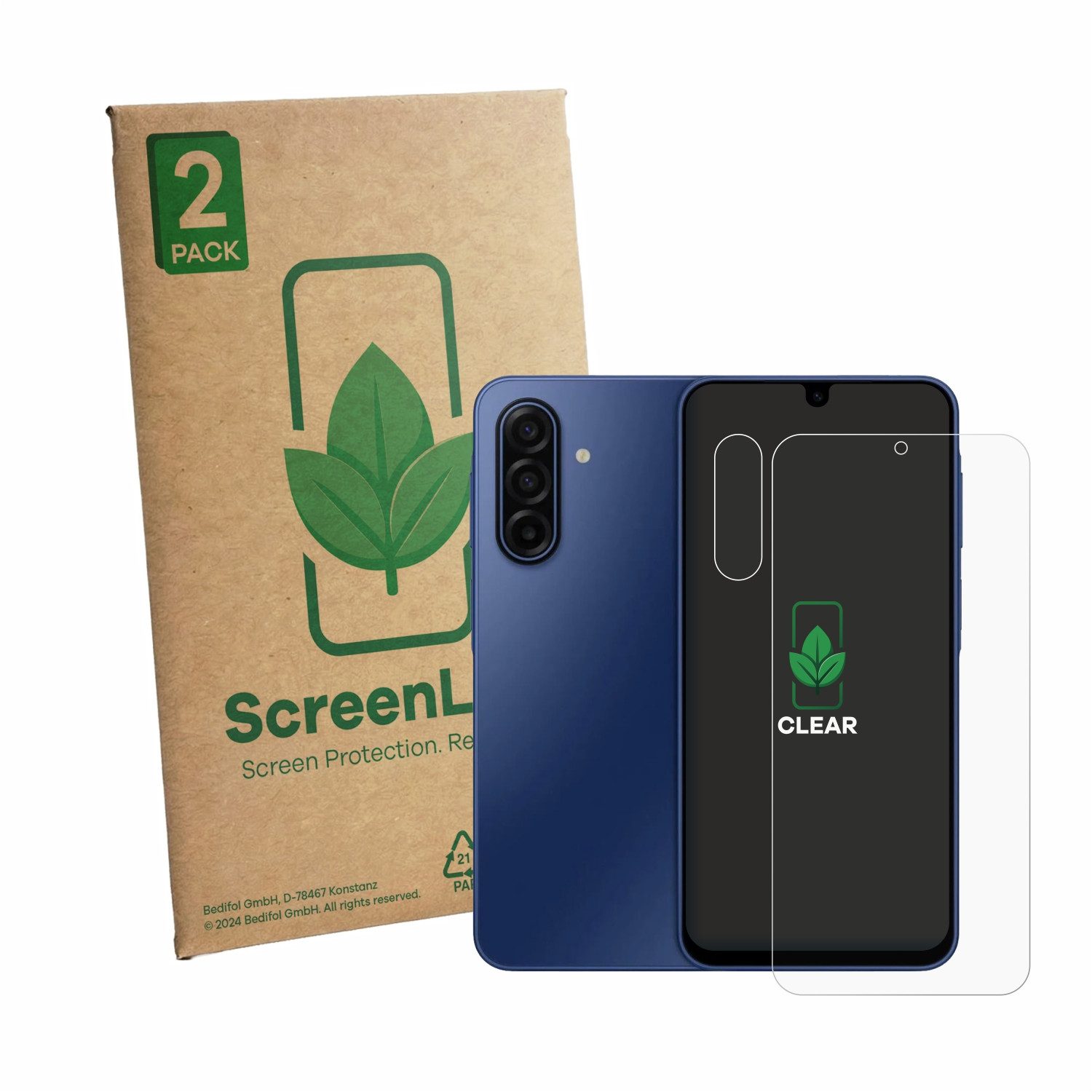 ScreenLeaf Displayschutzfolie Schutzfolie für Samsung Galaxy A17 5G (Display+Kamera), 2 Stück, Displayschutz Schutz Folie Klar Transparent