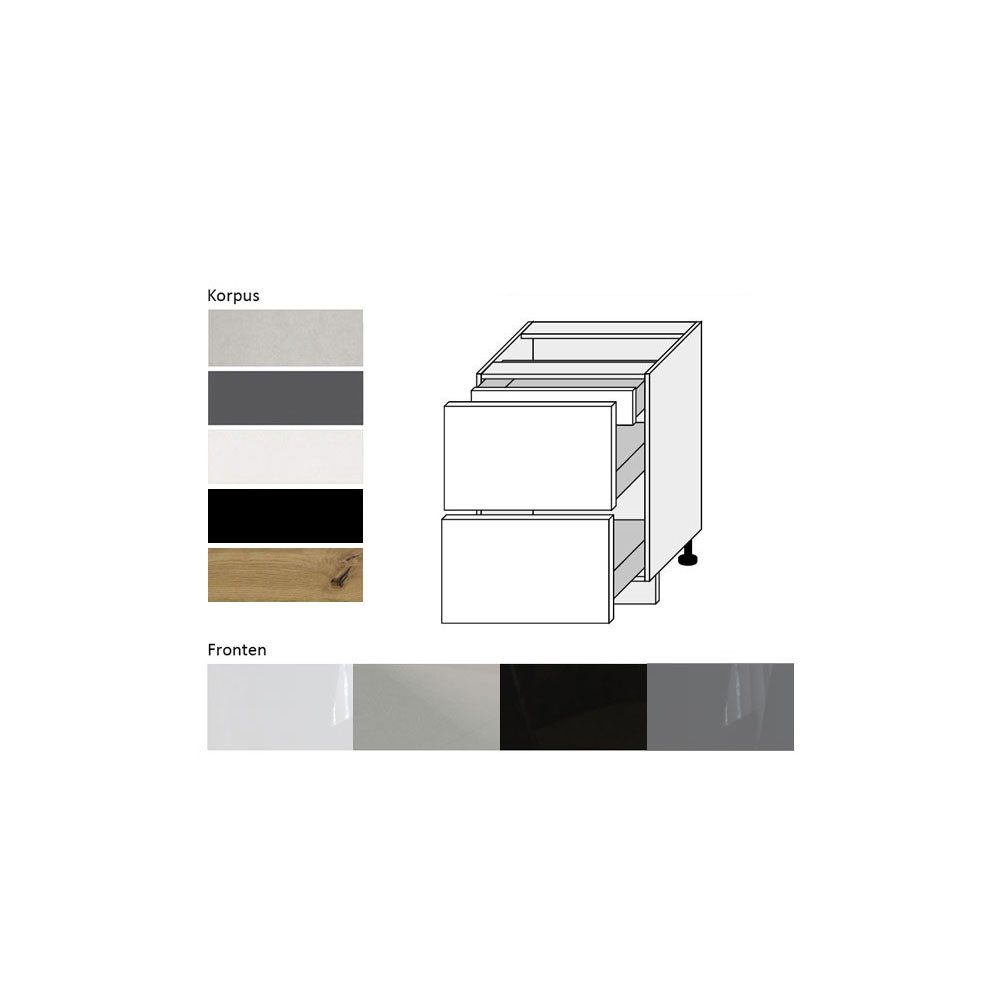 Feldmann-Wohnen Unterschrank Essen (D2M/60, 2 Schubladen, Blum Metabox Teilauszug, 1-St., moderne Optik, lackierte Fronten) 60x50x82cm weiß - schwarz Hochglanz (ES-D2M/60)