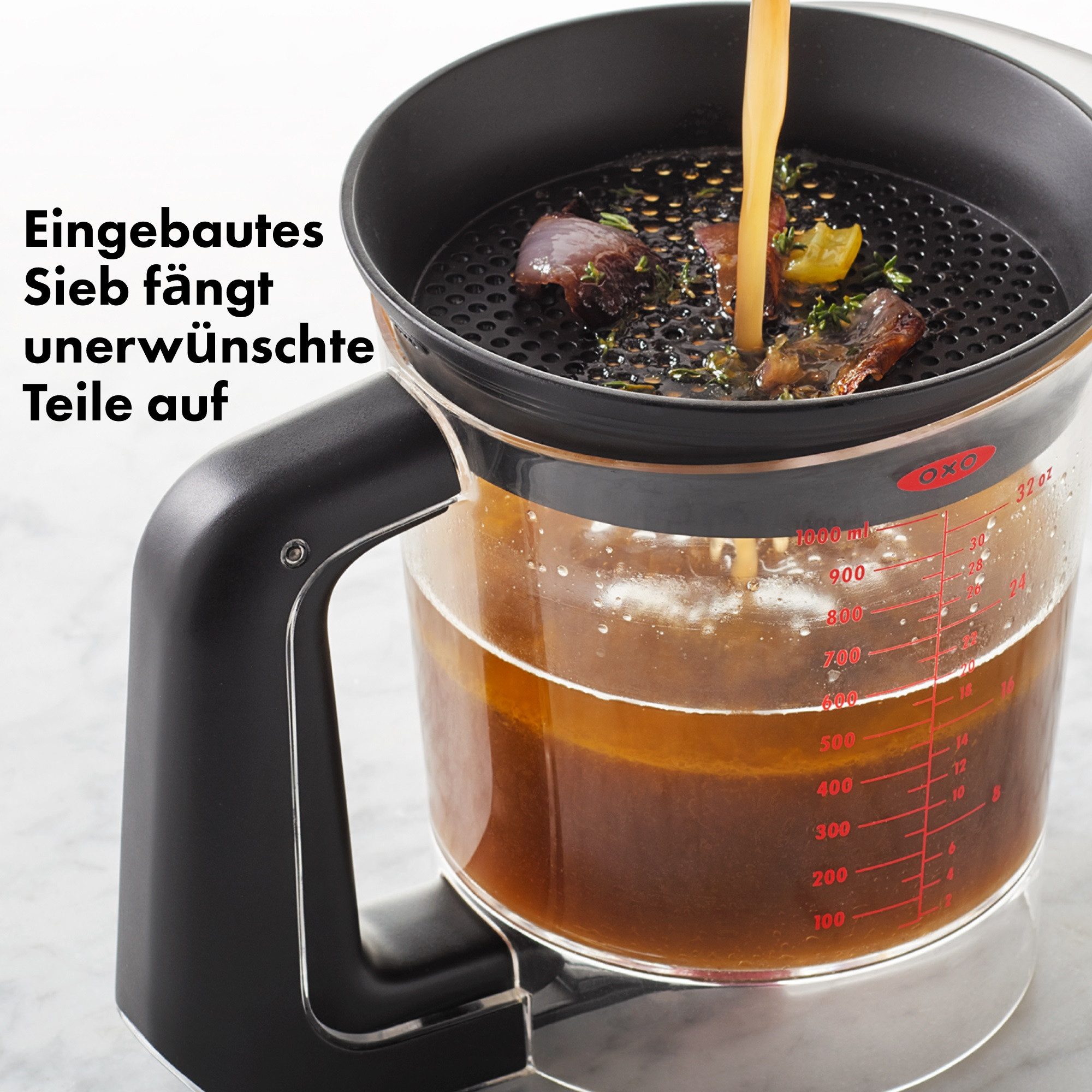 OXO Good Grips Fetttrennkanne OXO Good Gravy Fat Separator, Kunststoff, Silikon, (1-St), klaren Maßangaben, rutschfestem Griff und spülmaschinenfestem Design