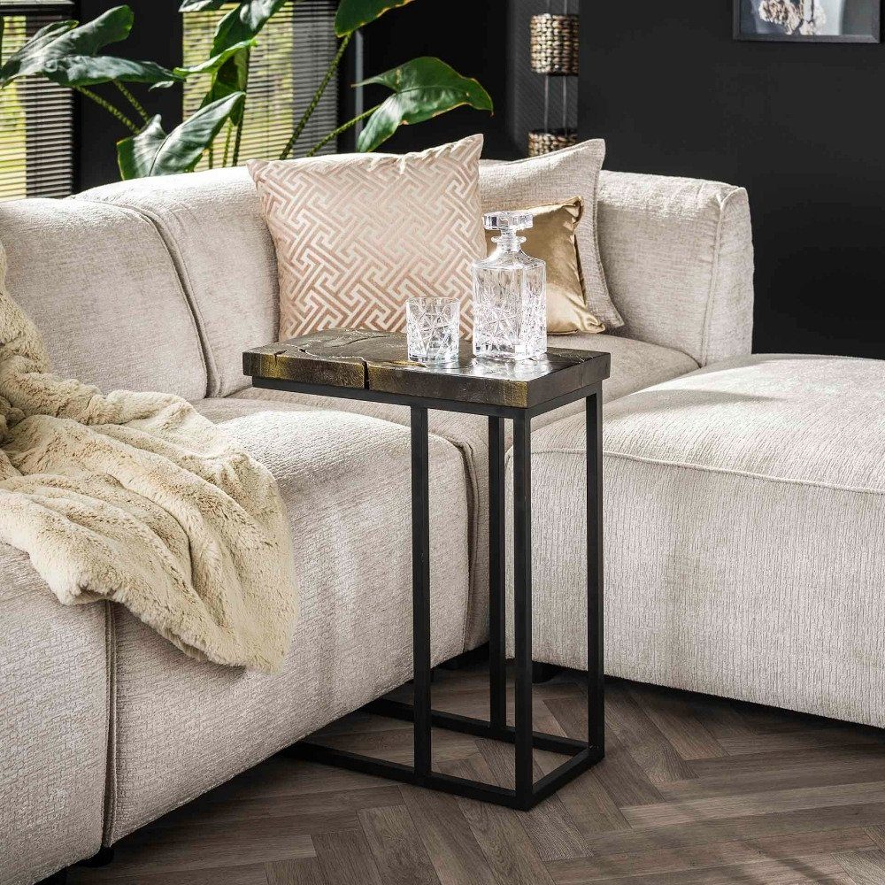 RINGO-Living Beistelltisch Möbel Beistelltisch Schwarz Wido und aus Teakholz in Gold 650x270x520mm,