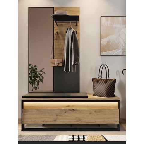 Compleo Garderoben-Set LIMA mit Spiegel und Kleiderbügeln, Schuhregal für den Flur