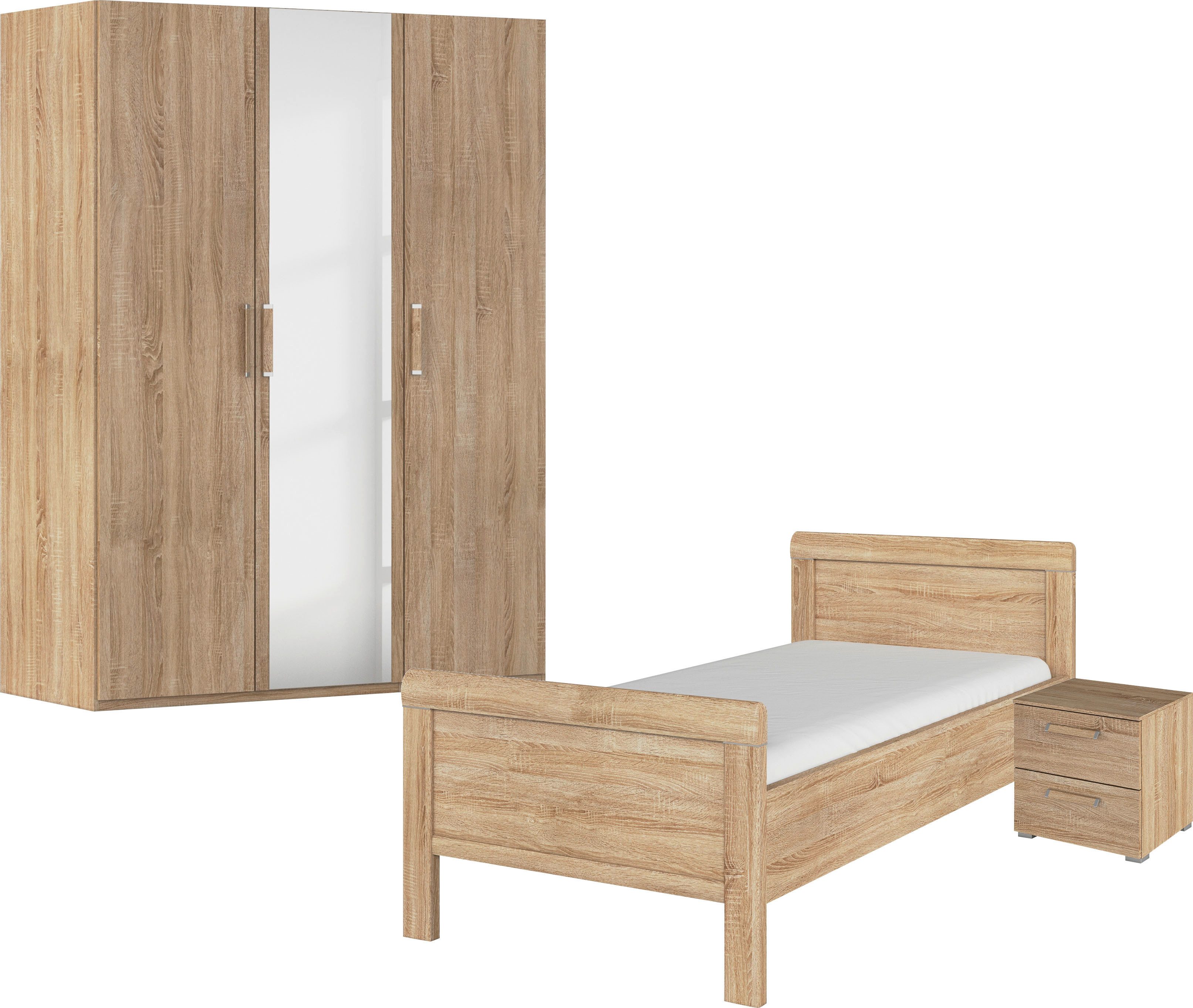 rauch Schlafzimmer-Set Komplettschlafzimmer Schlafzimmer EVELYN, (Set, 3-tlg., inkl. SOFT-CLOSE-FUNKTION), Schrank und Bett in 2 Breiten, Nachttisch 2 Schubladen MADE IN GERMANY