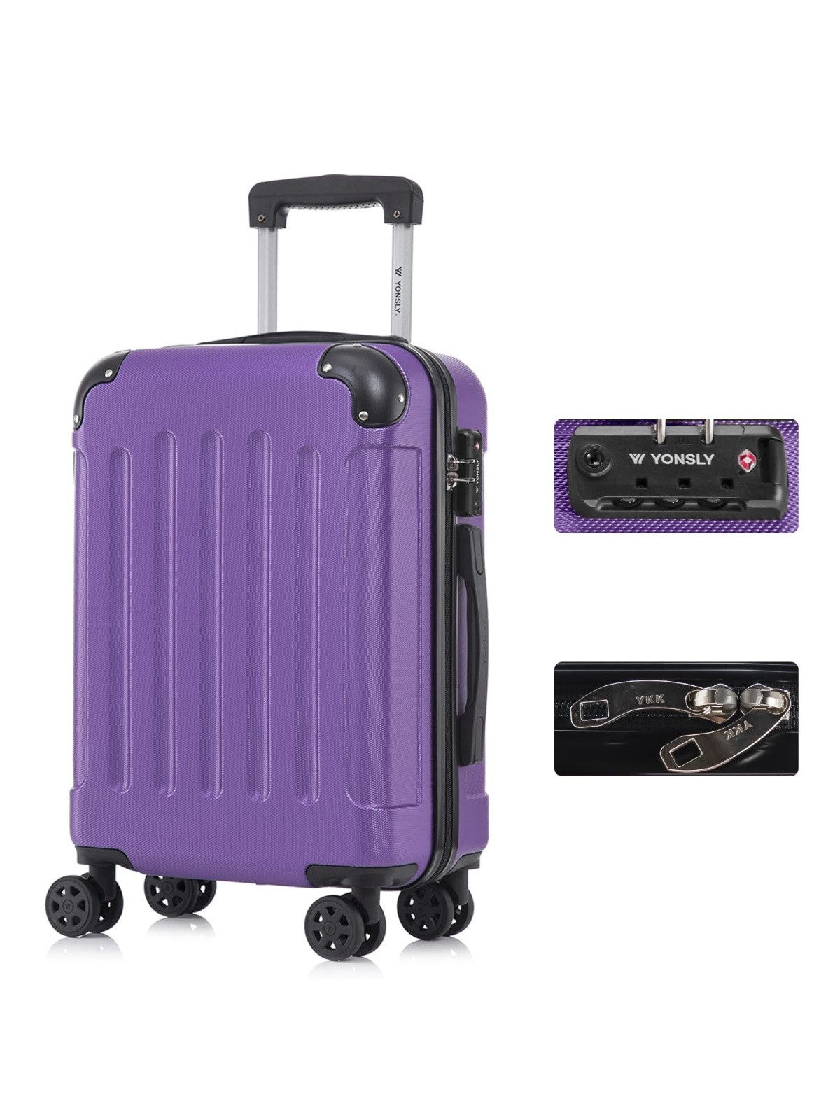 YONSLY Hartschalen-Trolley Premium Hartschalen-Reisekoffer Trolley Kabinenkoffer, 4 Rollen, TSA-Schloss, YKK-Reißverschluss, austauschbare Rollen & Griffe