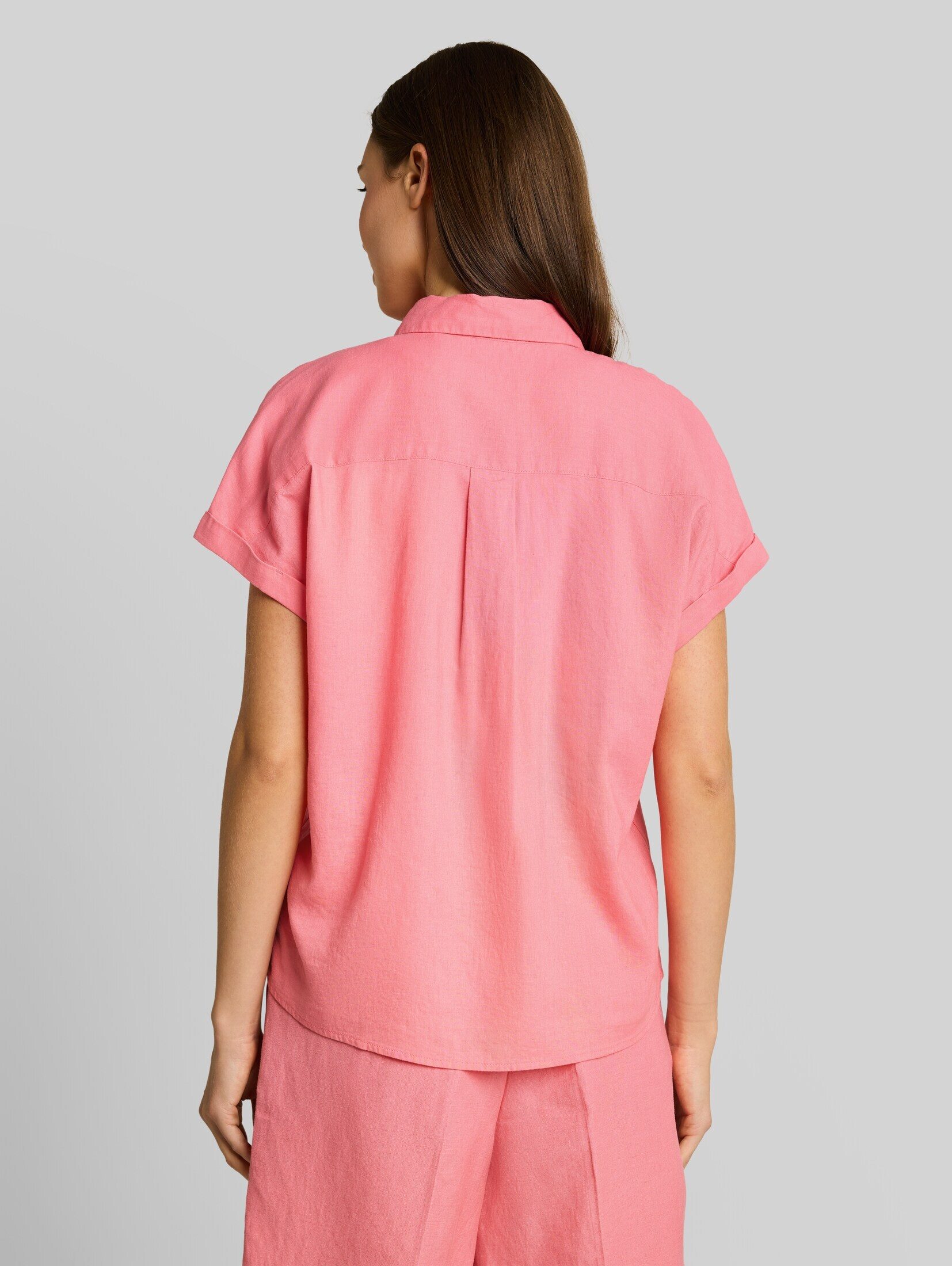 TOM TAILOR Kurzarmbluse Blusen & Shirts Loose Fit Bluse mit Leinenanteil