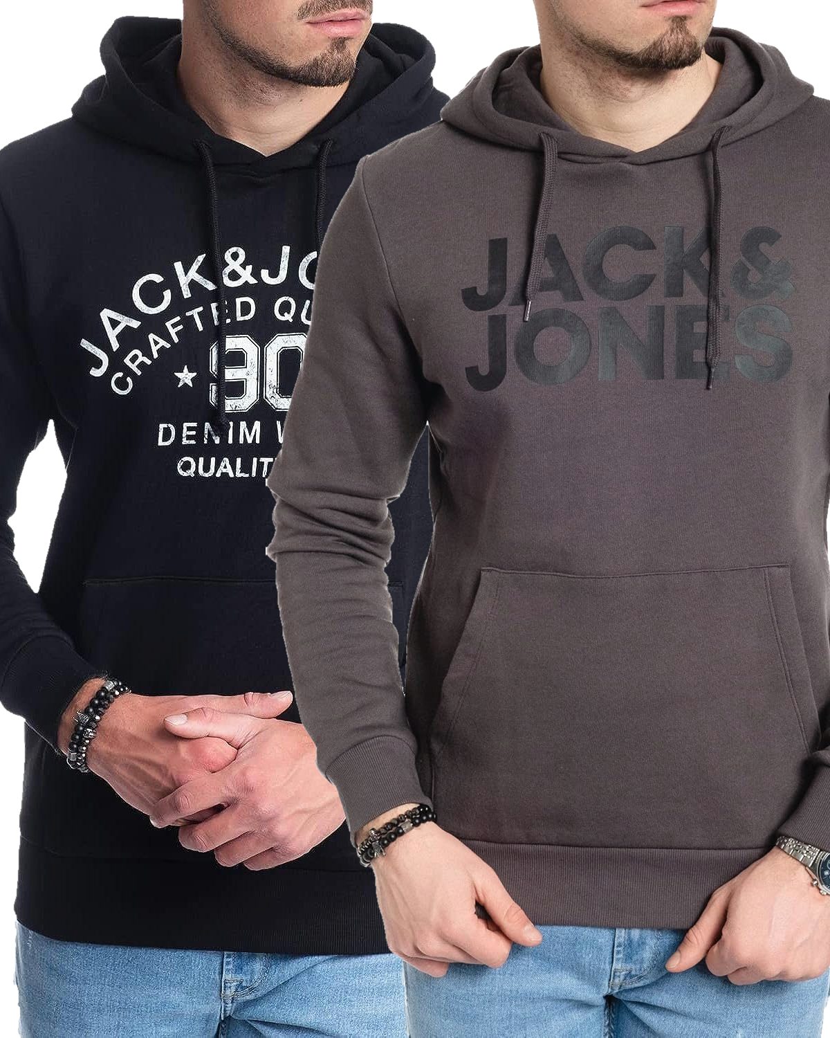 Jack & Jones Kapuzenpullover stilvolle Hoodies mit Logoprint (Spar Set, Doppelpack) Unifarbene Pullover mit flauschigem Innenfutter