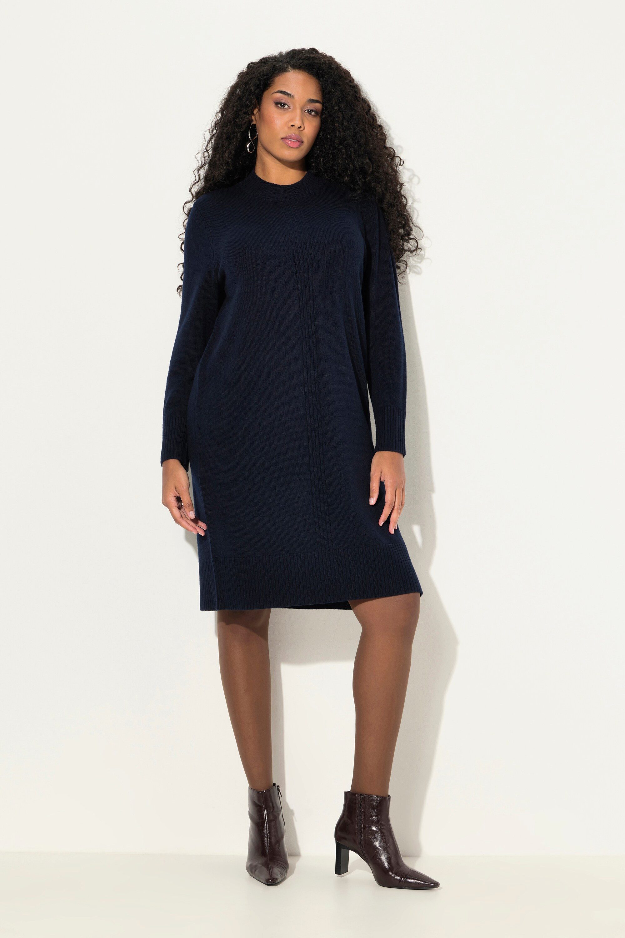 Ulla Popken Midikleid Strickkleid Rippstrickstreifen Stehkragen günstig online kaufen