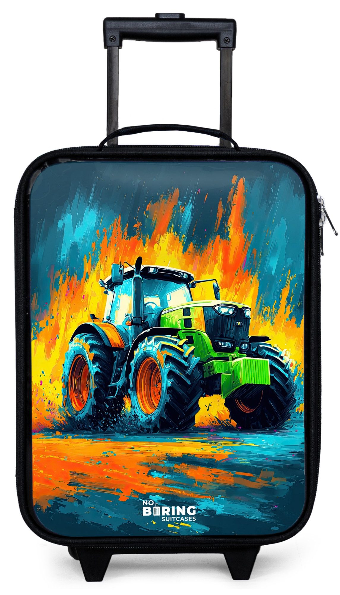 NoBoringSuitcases.com© Kinderkoffer mit leuchtende Räder - Traktor - Grün - Abstrakt - Pinselstriche, 2 Rollen, Kinder Koffer Klein, Trolley Handgepäck, Reisekoffer