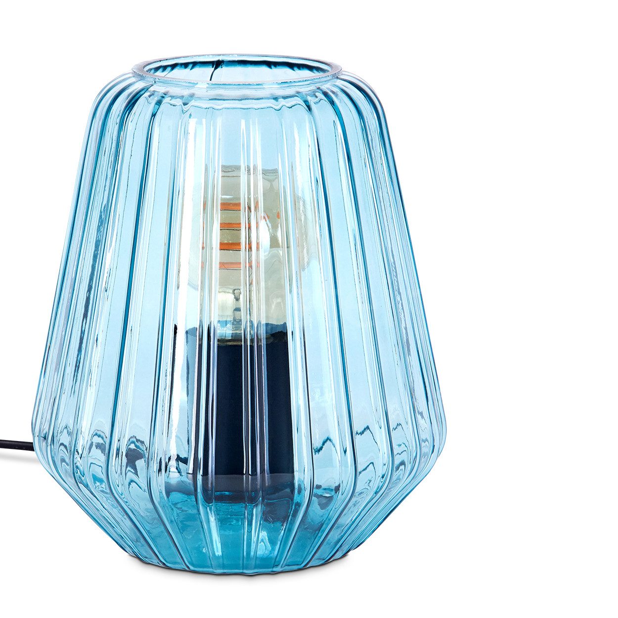 hofstein Tischleuchte Tischlampe aus Metall/Glas in Schwarz/Blau, ohne Leuchtmittel, Glasschirm (17cm), An/-Auschalter am Kabel, 1x E27, ohne Leuchtmittel