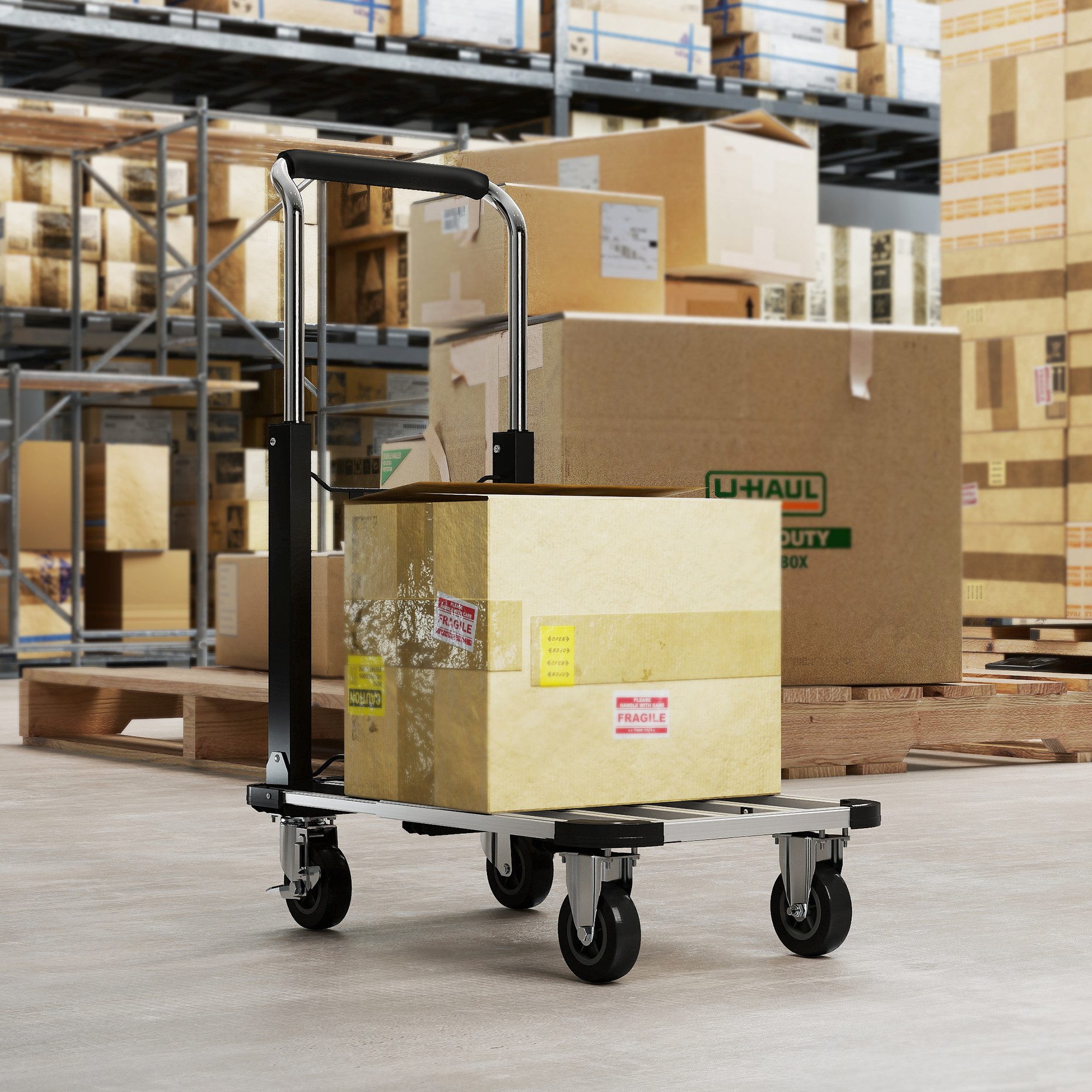 HOMCOM Sackkarre mit 4 Rollen, (Transportwagen, 1-St., Plattformwagen), Faltbar, Aluminiumrahmen, 150 kg Kapazität