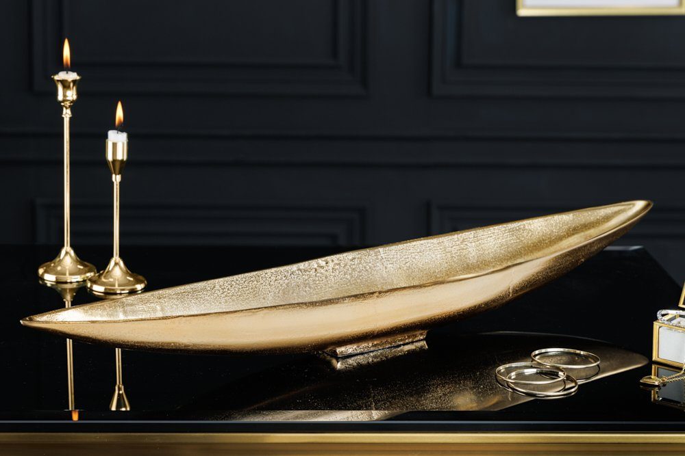 riess-ambiente Dekoschale GOLD LEAF 80cm gold (Einzelartikel, 1 St), Wohnzimmer · Metall · Blatt-Design · Handarbeit · Accessoire
