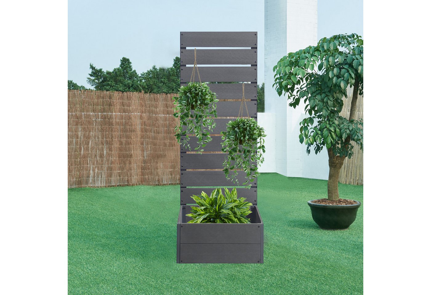 Thumbnail - en.casa Blumenkasten, »Heerde« Pflanzkasten mit Sichtschutz 150 x 56 x 38 cm Grau