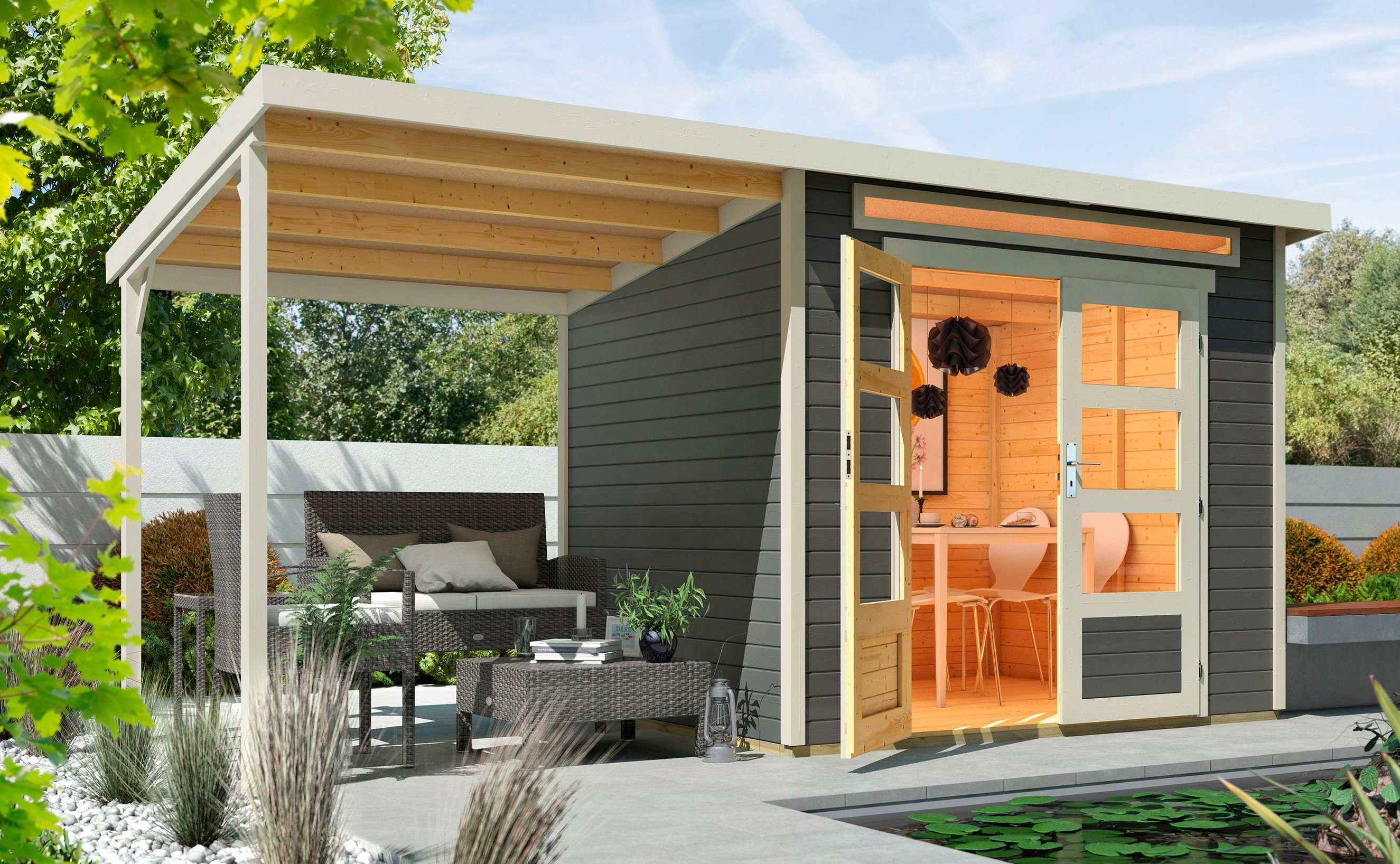 WOLFF FINNHAUS Set: Gartenhaus »Venlo A«, BxT: 441x236 cm, inkl