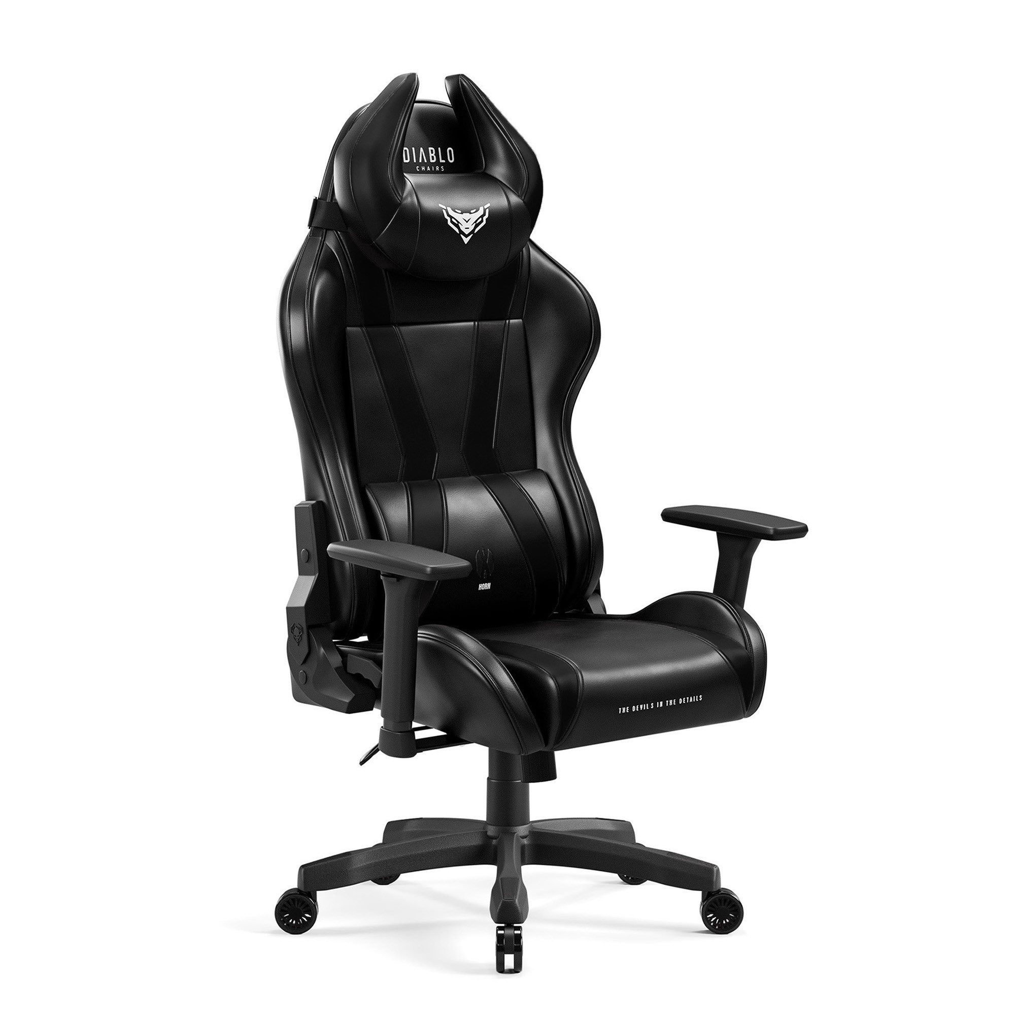 DIABLO CHAIRS Gaming-Stuhl X-Horn 2.0 HDS Kunstleder ergonomisch 3D-Armlehnen Kopfstütze (3D-Armlehnen, Memory-Schaum, HDS Kunstleder, Normal L King XL), Lendenkissen Wippfunktion 160° Metallbasis 2 Größen
