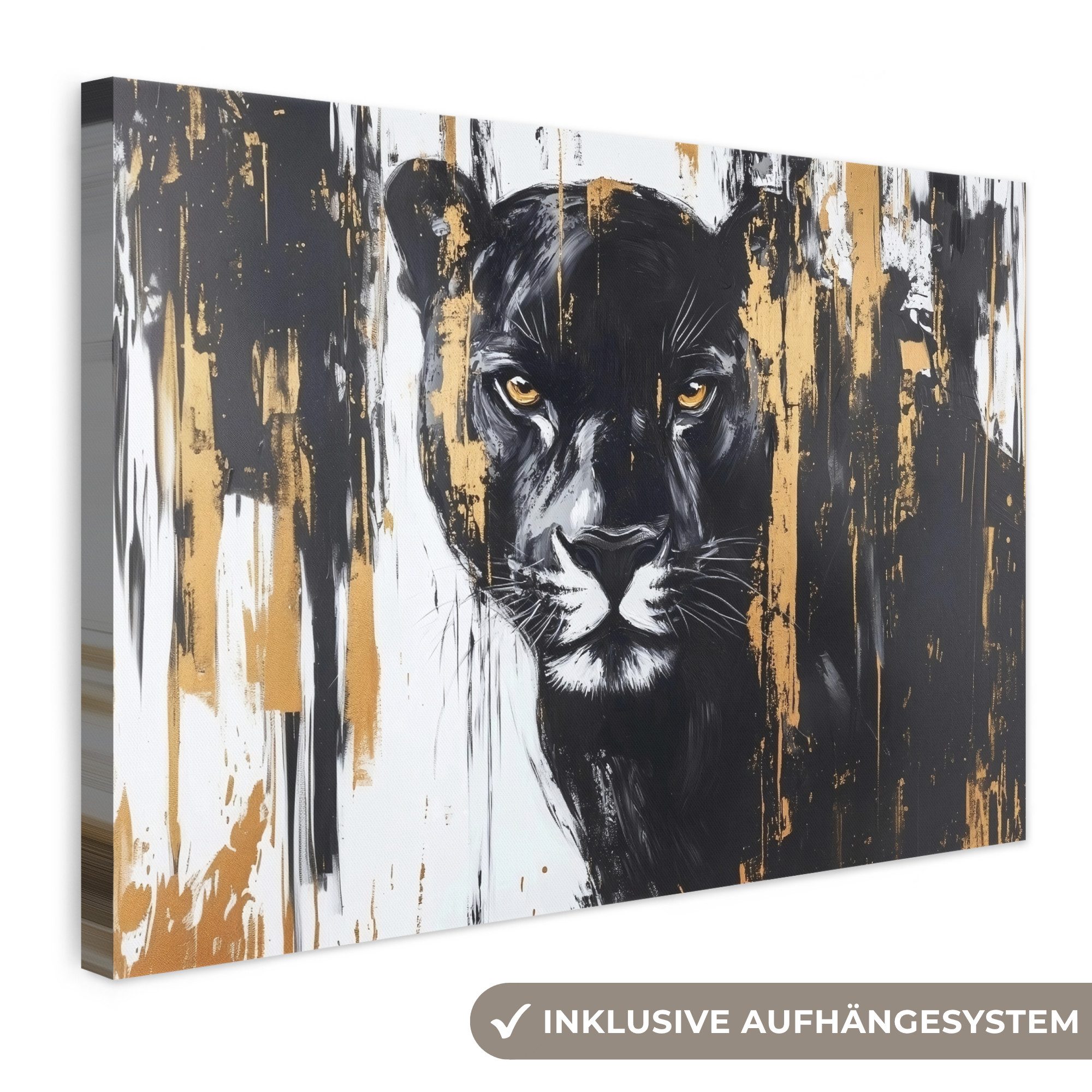 OneMillionCanvasses® Leinwandbild Panther - Schwarz - Abstrakt - Pinselstriche, Fotodruck (1 St), Leinwand Bilder Klein, Wand Dekoration Aesthetic 30x20 cm