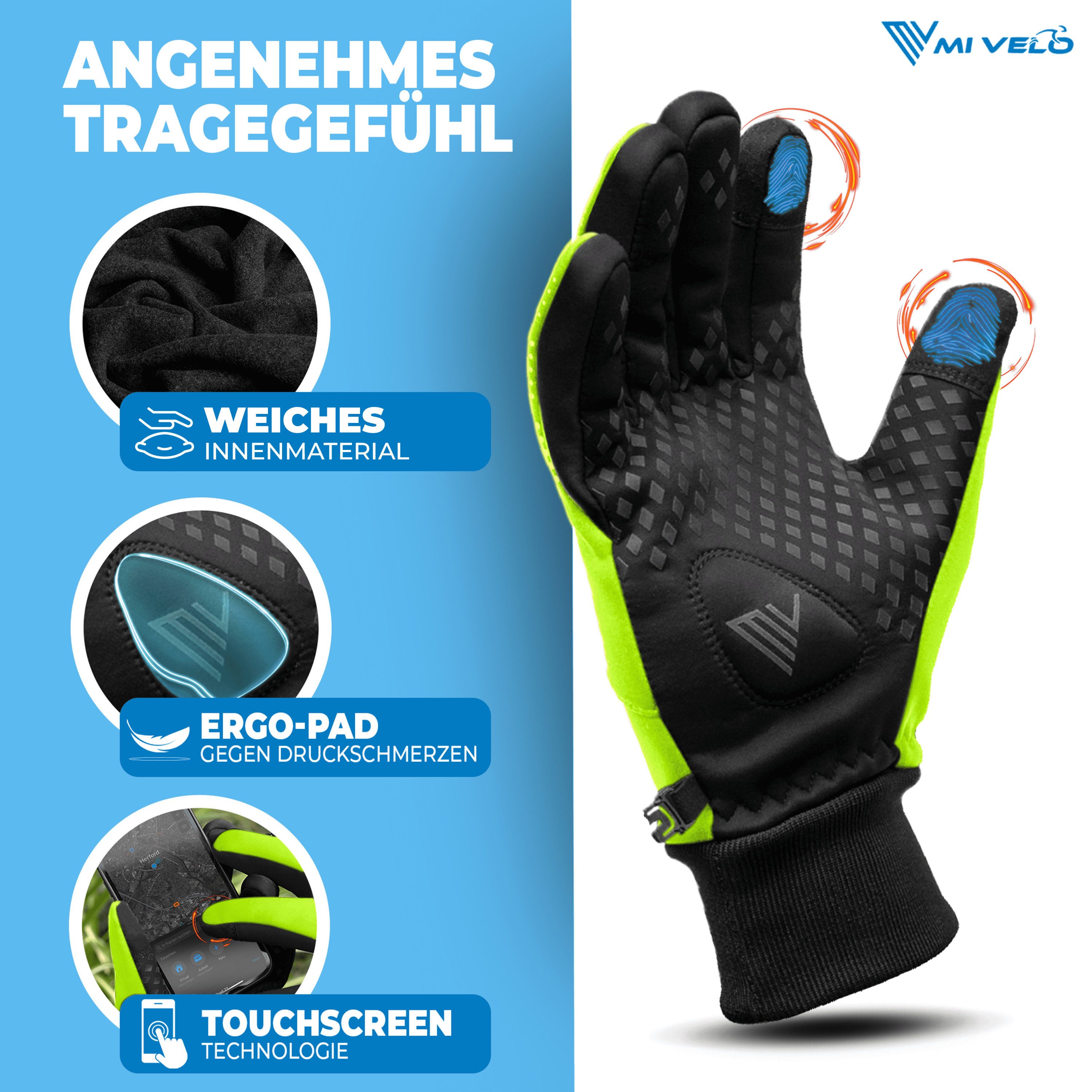MIVELO Fahrradhandschuhe Übergangshandschuhe mit Touchscreen Funktion wasserabweisend winddicht – Bild 5 von 5