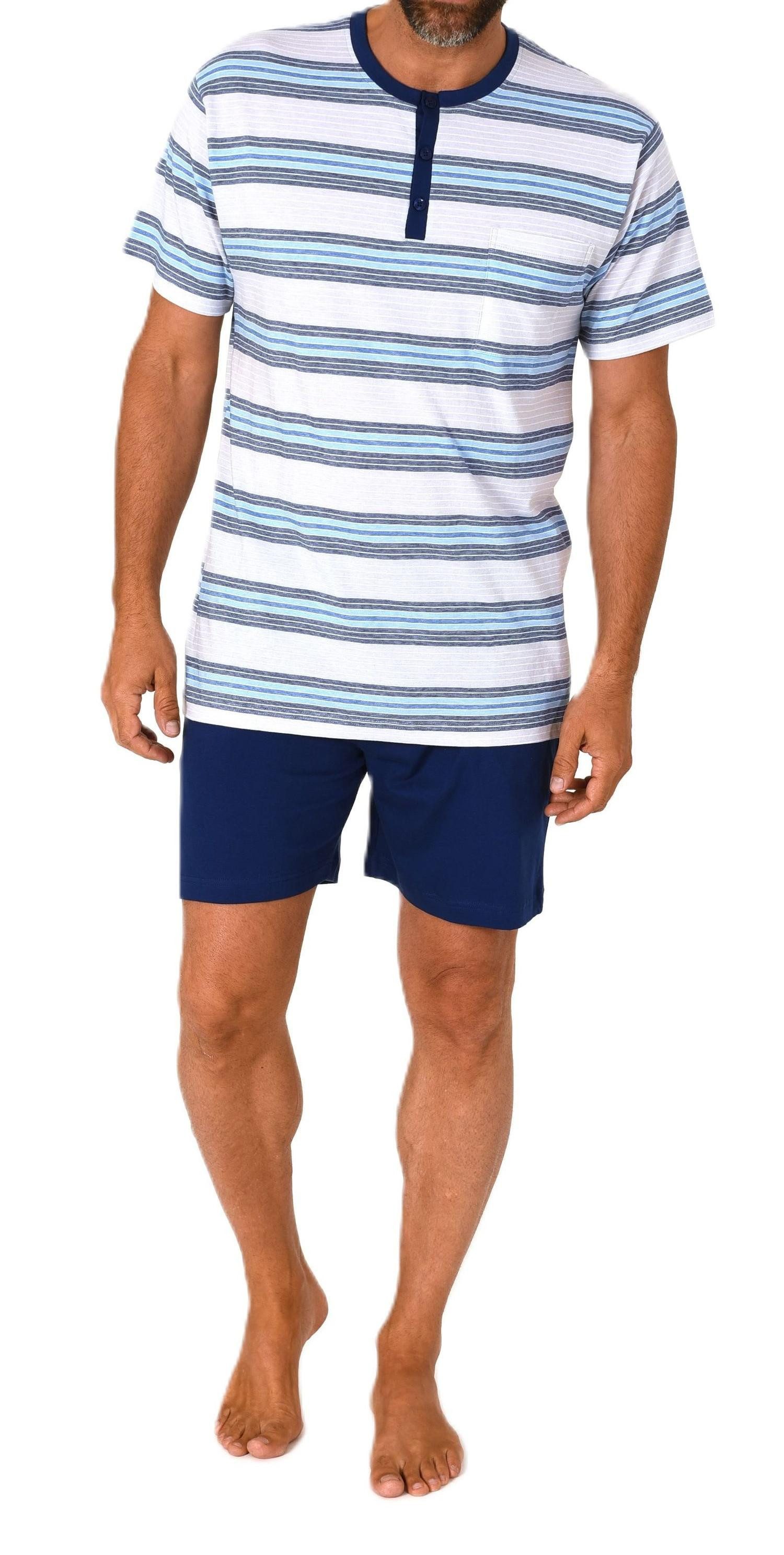 Pyjama Normann Herren kurzarm Schlafanzug Shorty mit Knopfleiste am Hals