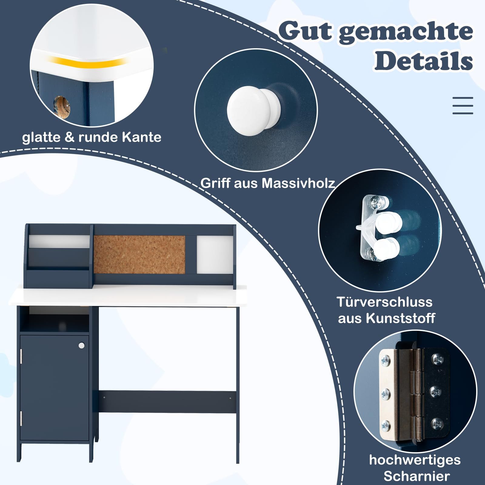 COSTWAY Kinderschreibtisch mit Stuhl Set, Holz, Sitzgruppe mit Bücherregal