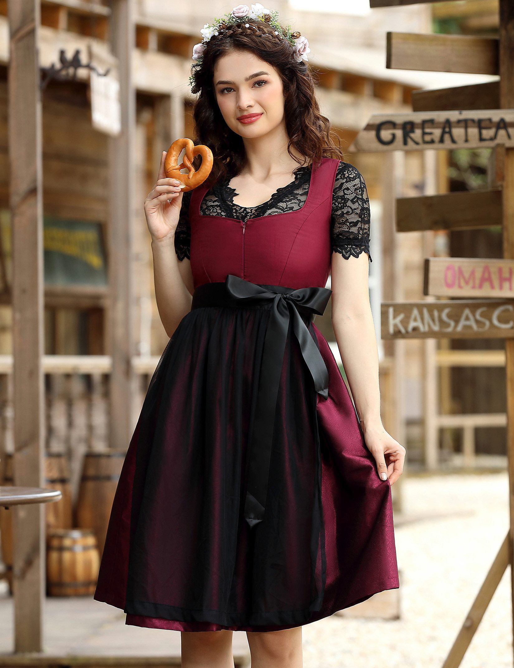 MODISFRAU Dirndl Damen 3‑Teilig Eleganteres Trachtenkleid für Oktoberfest – Bild 4 von 5