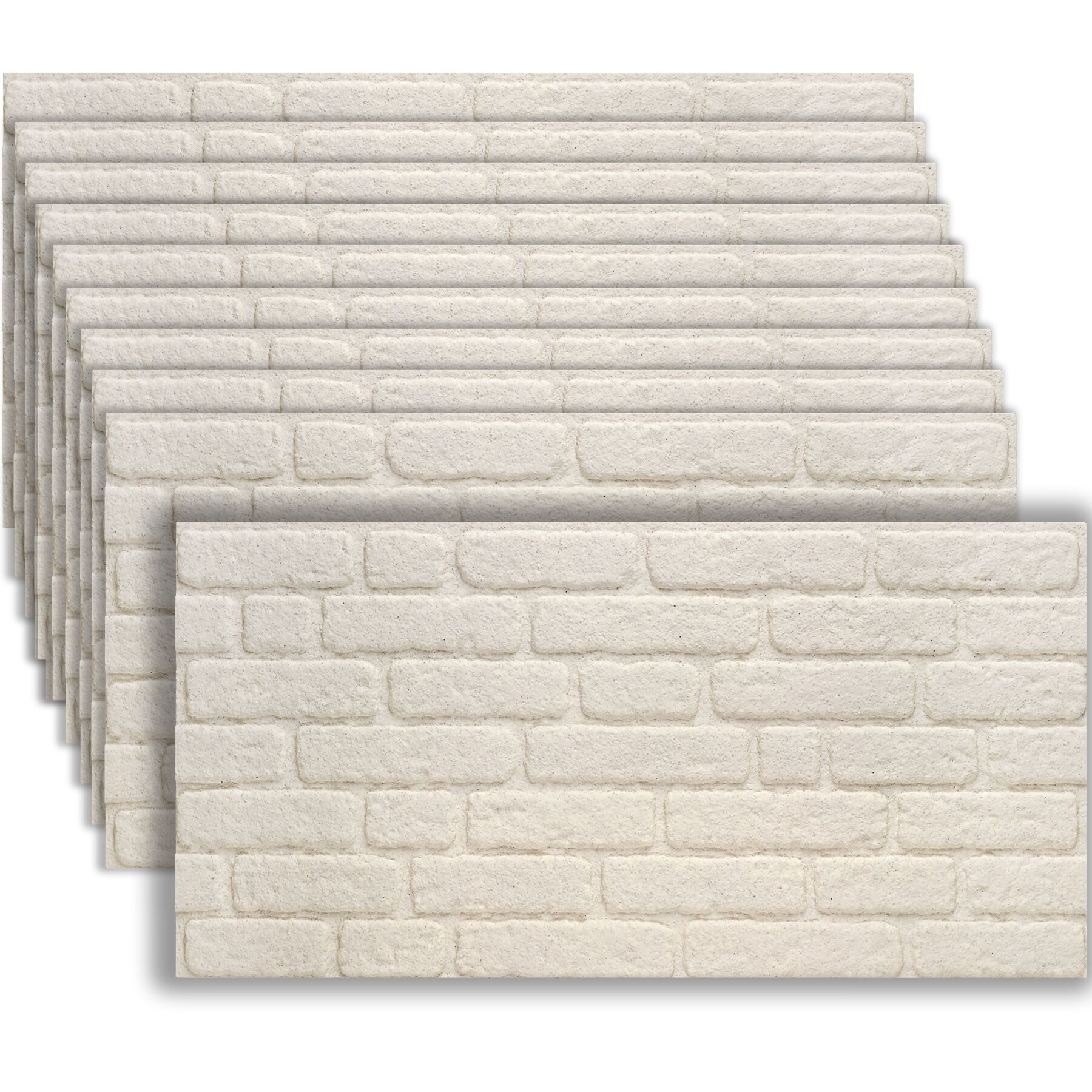 tectake Wandpaneel Steinpaneele, BxL: 50x100 cm, (Backsteinpaneele, 10-tlg., in Backstein weiß) Schall- und Wärmedämmung, einfache Montage mit Kleber