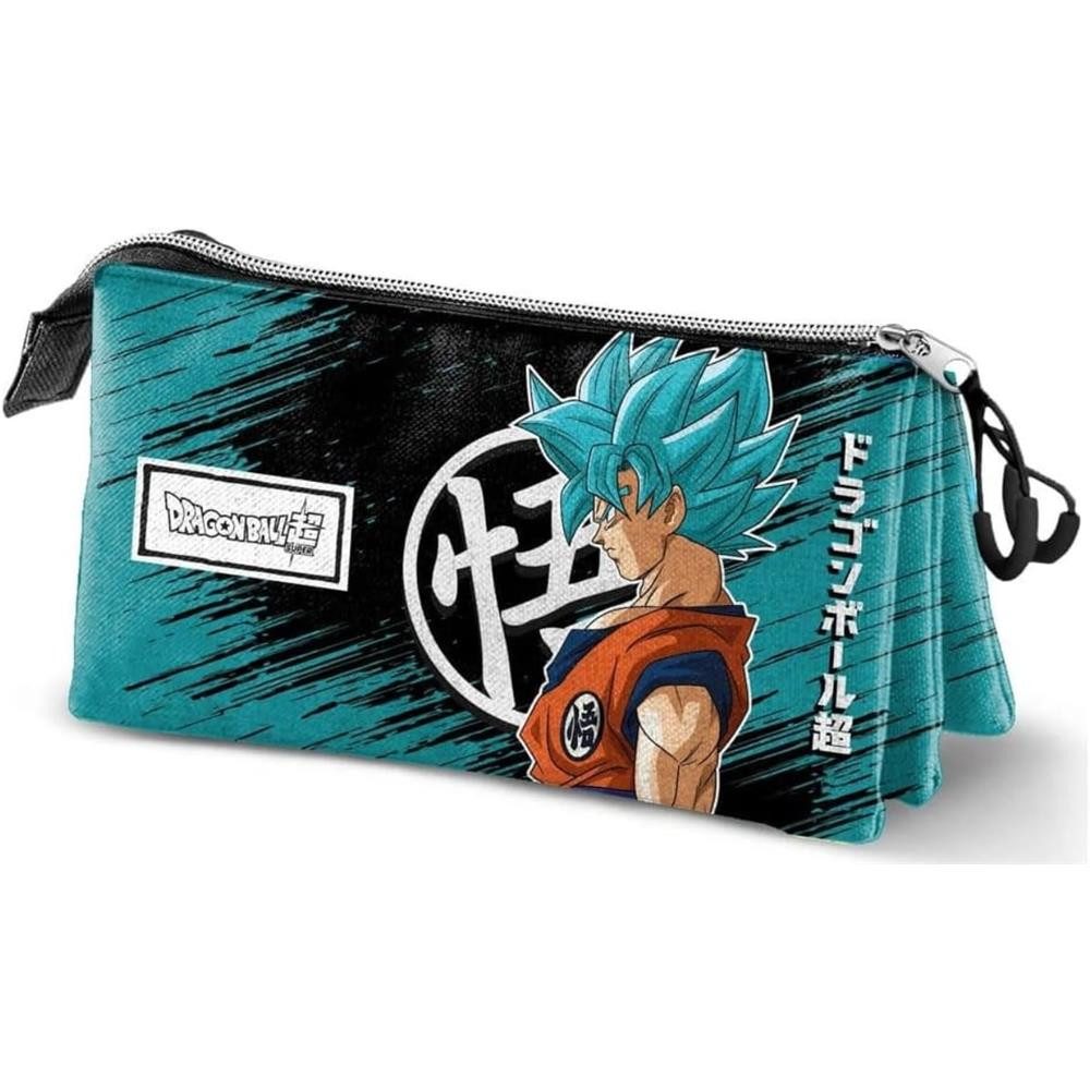 Karactermania Federmäppchen Dragon Ball Saiyajin Blue Dreifach Federmäppchen Türkis, Hauptreißverschluss, separates Innenfach, 3 Fächer