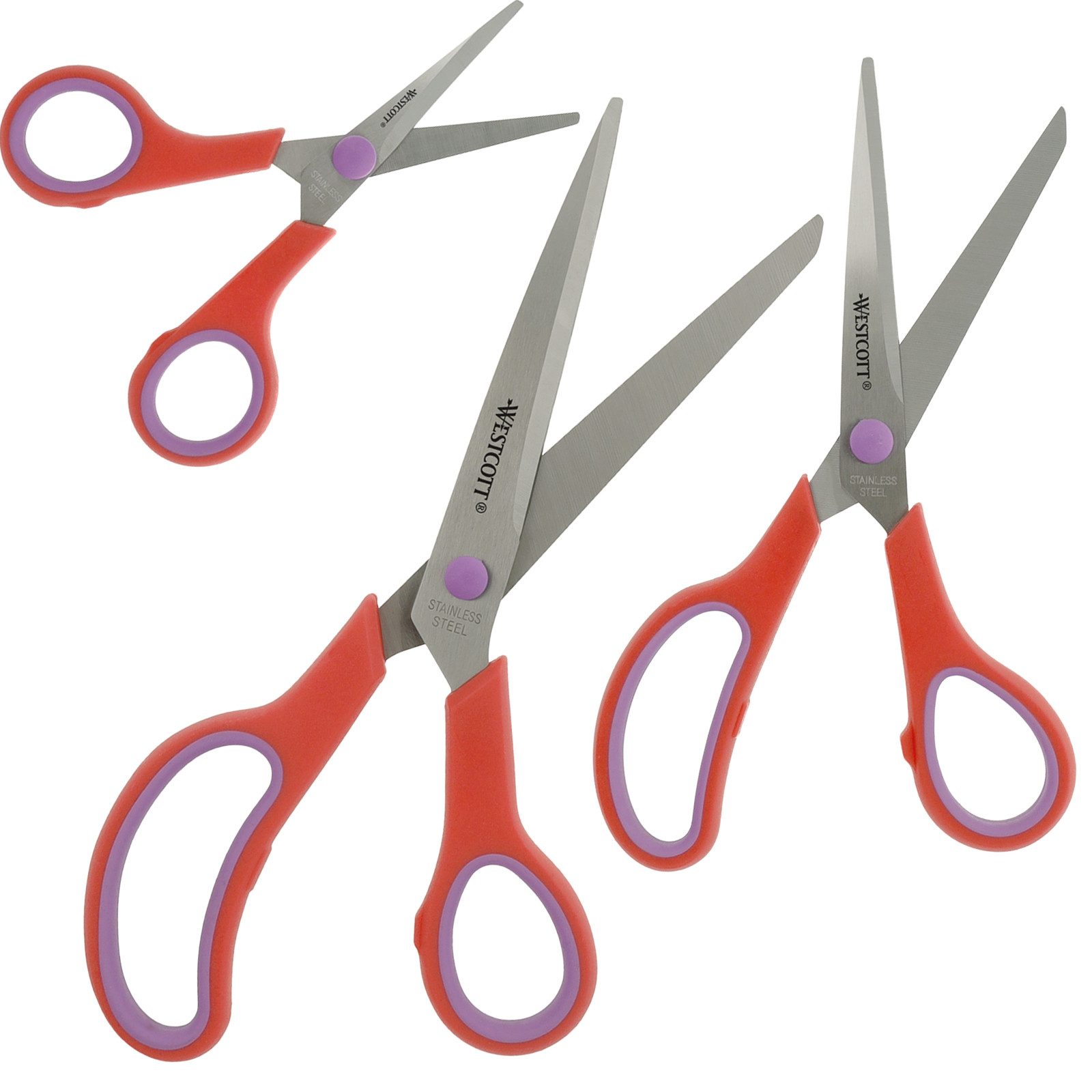 WESTCOTT Scheren-Set Easy Grip Scheren 3 Stück Rot, Universalscheren mit Komfort-Griff, (Vorteilspack, 3-tlg), Extrascharfe & langlebige Edelstahlklinge