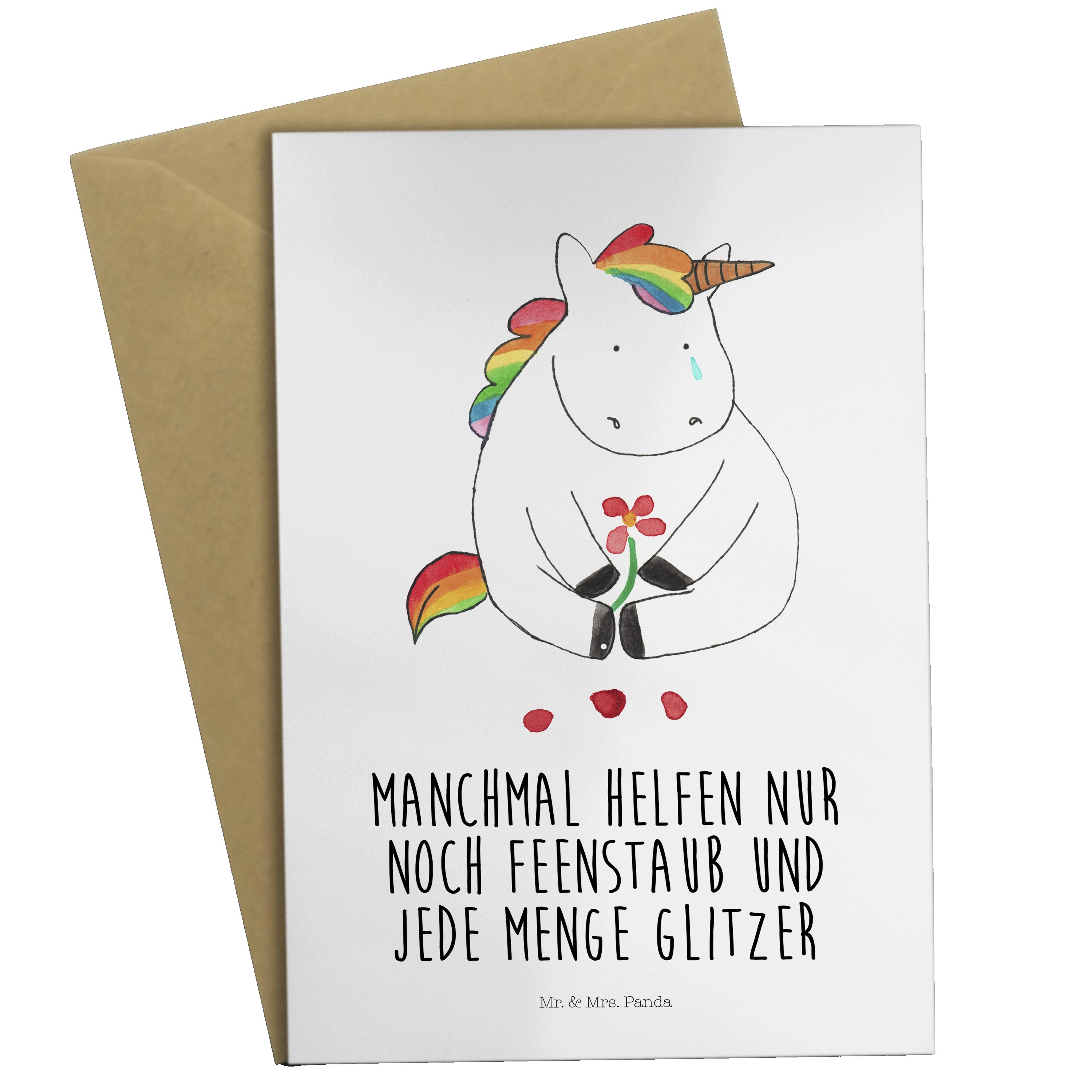 Mr. & Mrs. Panda Grußkarte Einhorn Traurig - Weiß - Geschenk, Karte, Einladungskarte, Glückwunsc