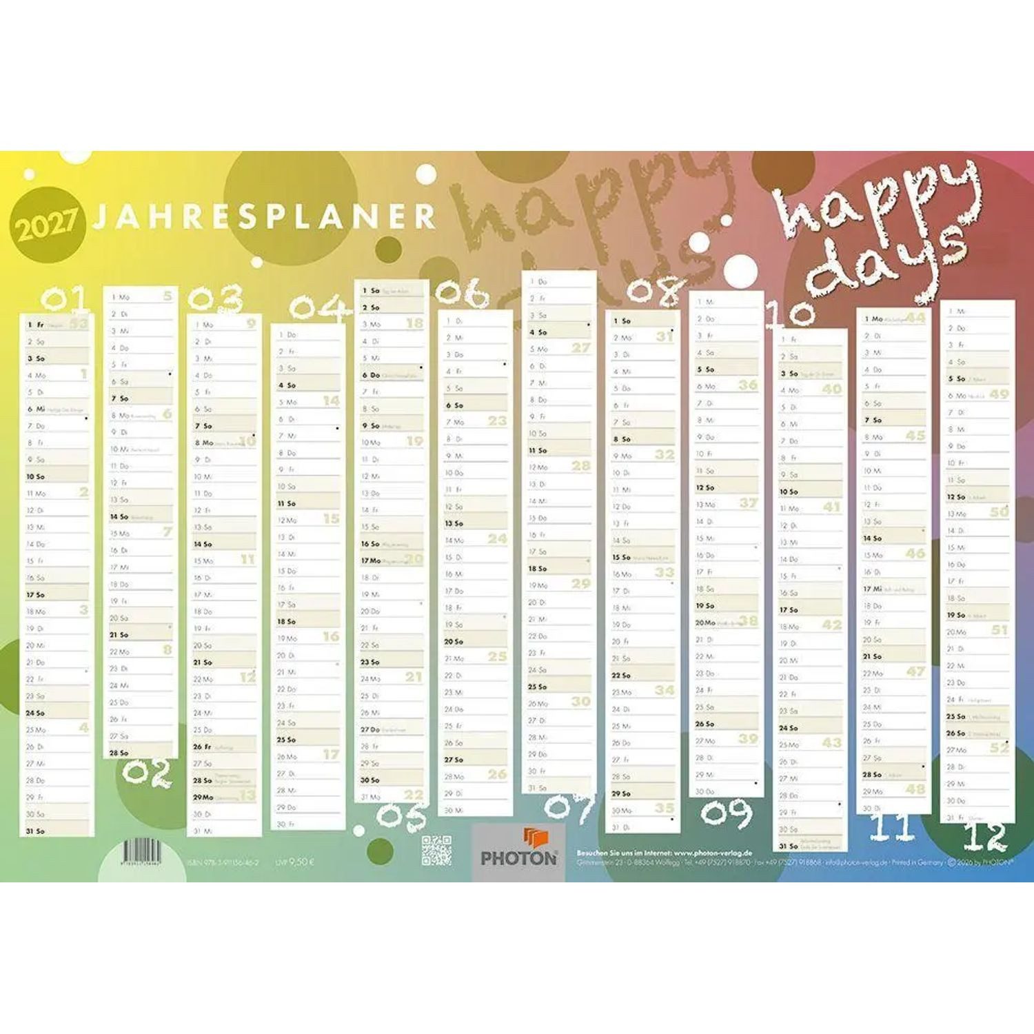 Photon Dust Wandkalender Jahresplaner "HAPPY DAYS" Kalender 2027