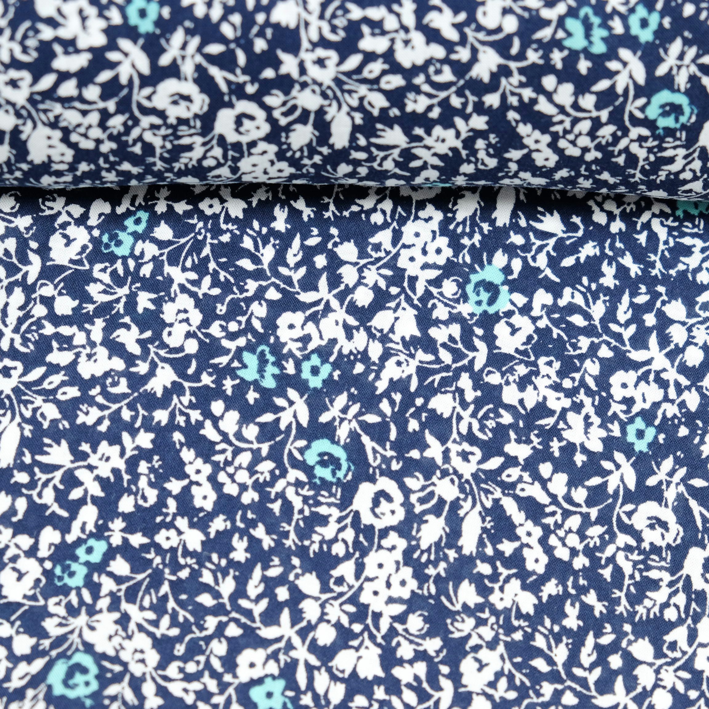 larissastoffe Stoff Baumwollstoff Blumen blau, Meterware, 50 cm x 140 cm