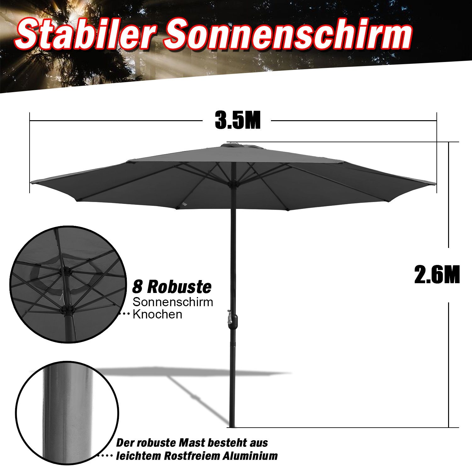 Clanmacy Sonnenschirm 3m/3.5m Sonnenschirm Gartenschirm UV40+ günstig online kaufen