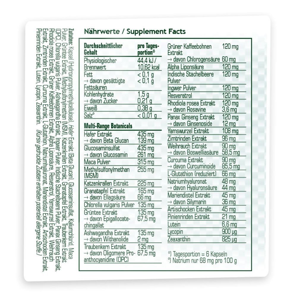 SRS NUTRITION SRS Green Care 180 Kapseln Botanical All-in-one mit 29 Inhaltsstoffen Kapseln, 137,88 g, Botanical All-in-one aus rein pflanzlichen Rohstoffen.