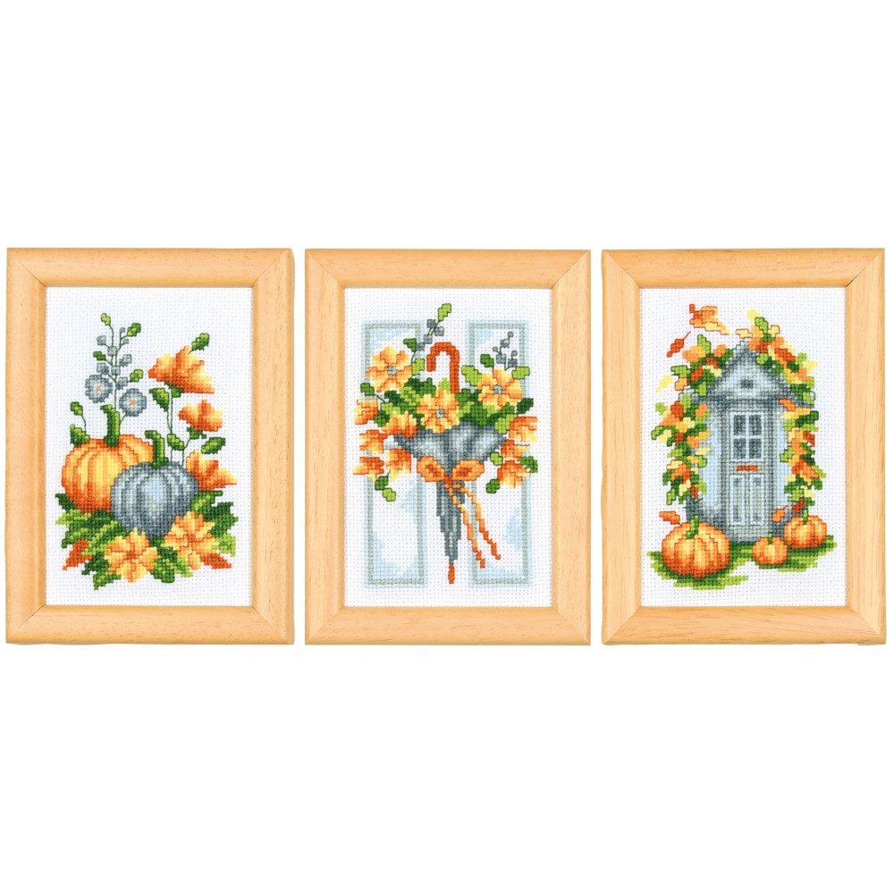 Vervaco Kreativset Vervaco Kreuzstich Stickpackung "Herbst" 3er Set, Zählmuster, 8x12cm, (embroidery kit by Marussia)