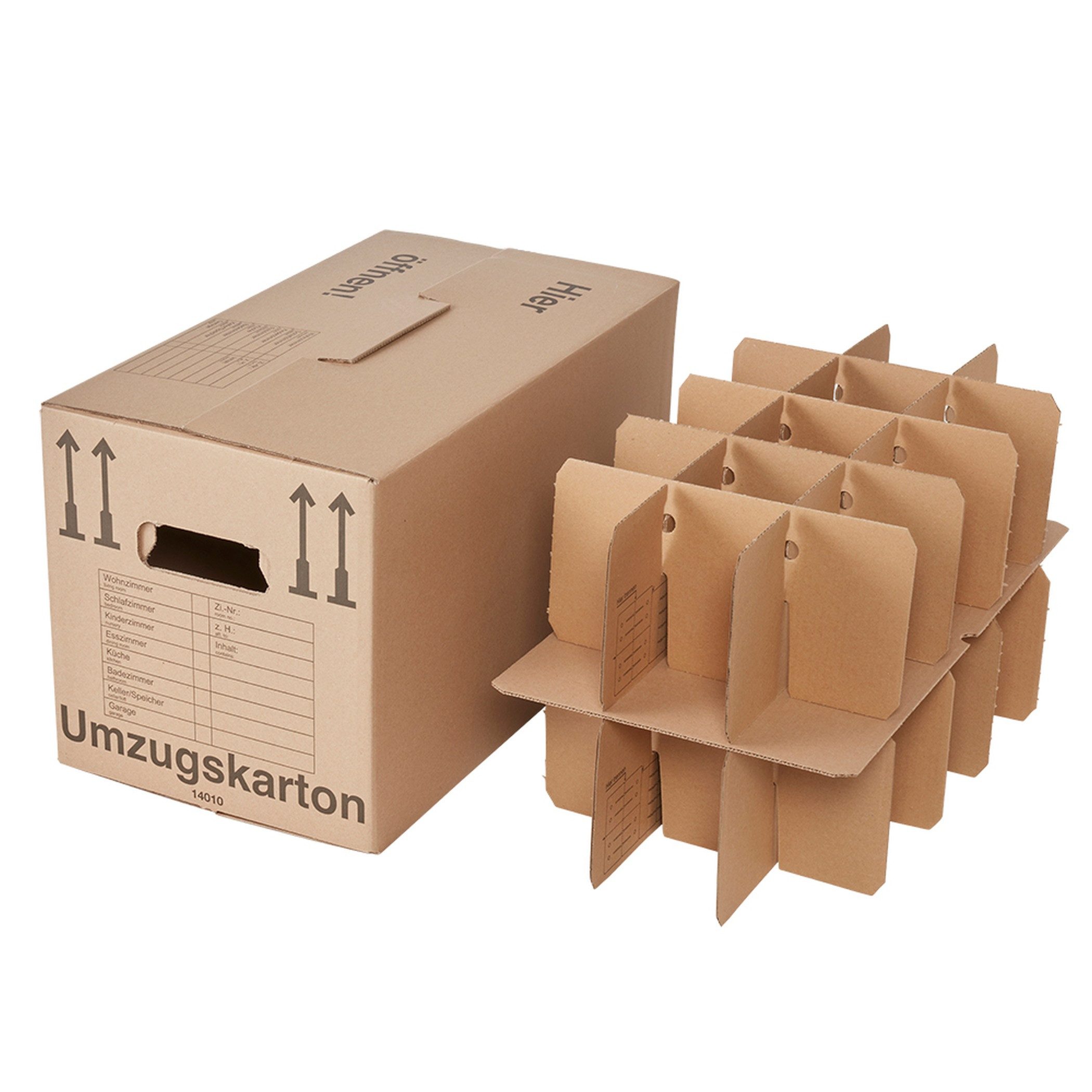 BB-Verpackungen Umzugskarton Gläserkarton inkl. Einsatz für 30 Gläser, 2-wellig, 600 mm x 330 mm x 340 mm, 5 Stück