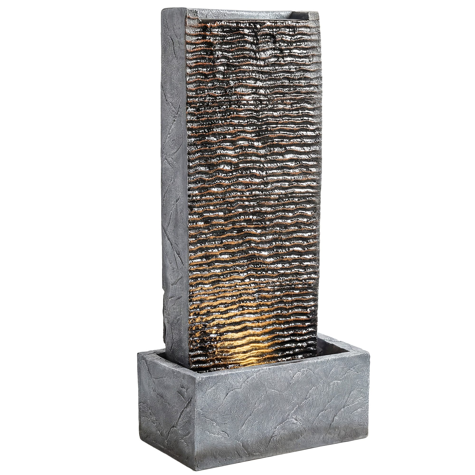 Outsunny Gartenbrunnen mit LED Beleuchtung, Pumpe, Granitoptik, 37.5 cm Breite, Wasserbecken BxT: 22x22 cm, (Springbrunnen, 1 tlg., Zimmerbrunnen), für Garten Rasen 37,5 x 22 x 80 cm