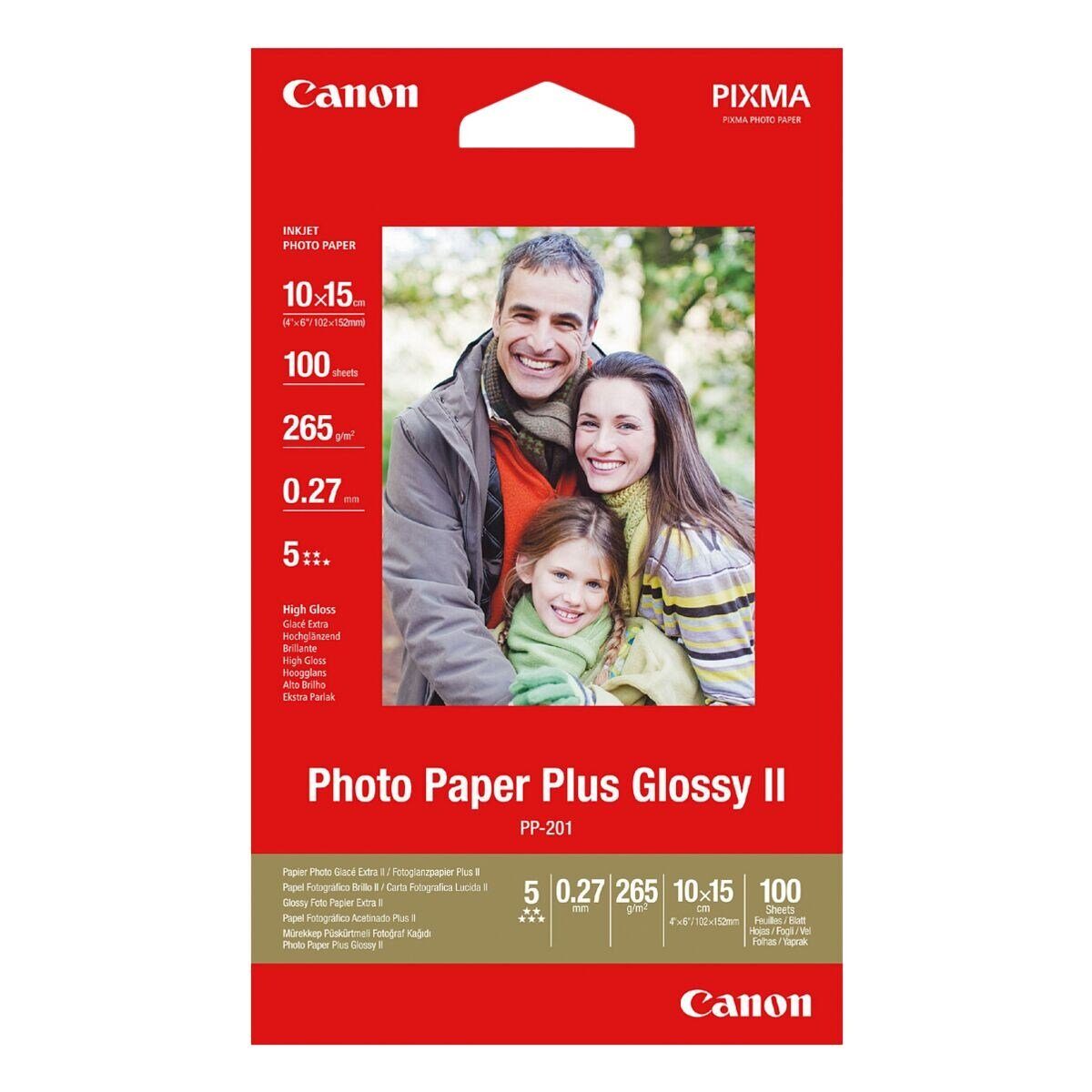 Canon Fotopapier Glossy g/m², Blatt Plus 265 Format II, 100 10x15 hochglänzend, cm