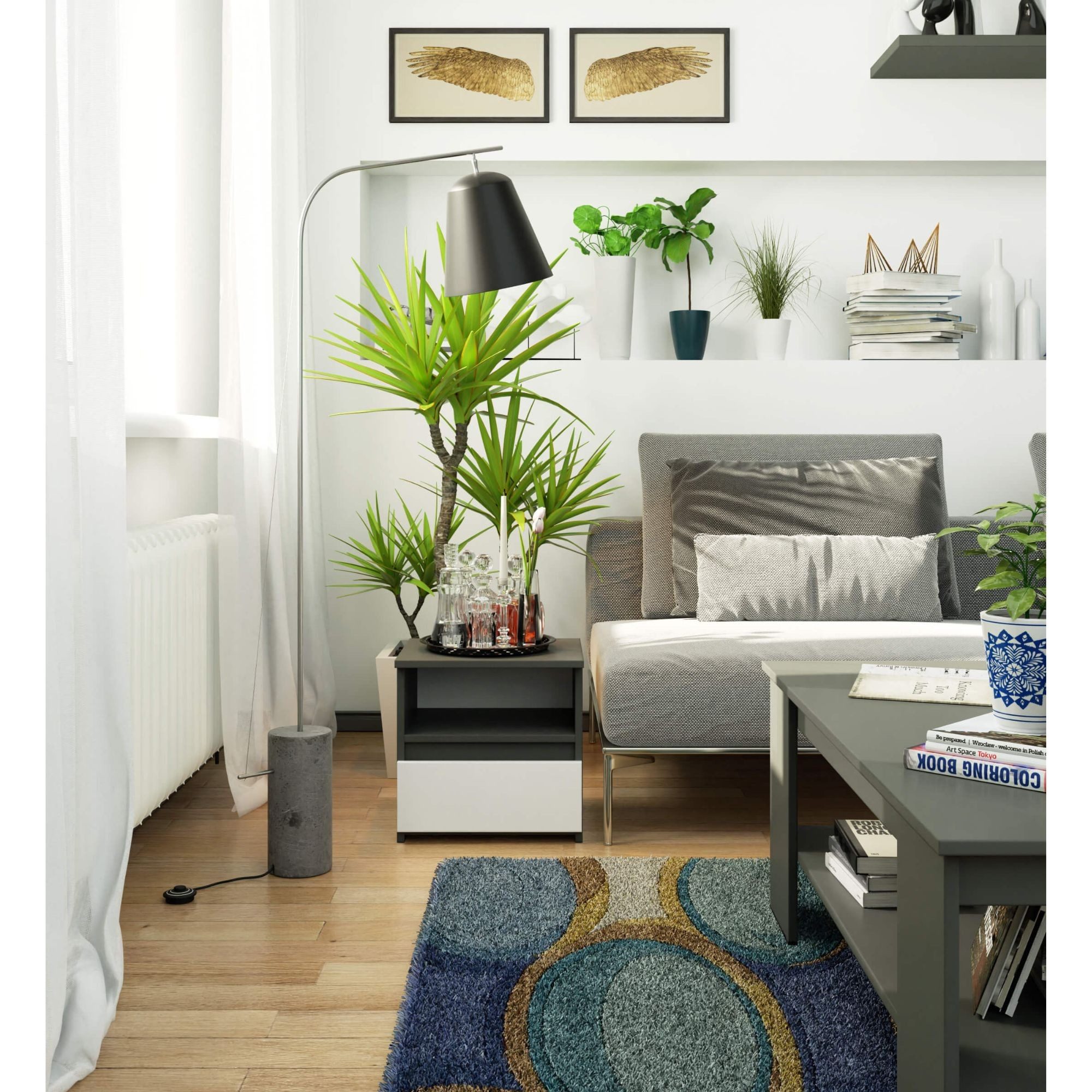 Home Collective Kommode 40 cm breit Holz Highboard Sideboard für Flur Schlafzimmer Wohnzimmer (Mehrzweckschrank Schrank schmal Kommode Schlafzimmer mit Schubladen), Kinderzimmer Organizer, 40 cm hoch mit 1 Schublade graphit-weiß