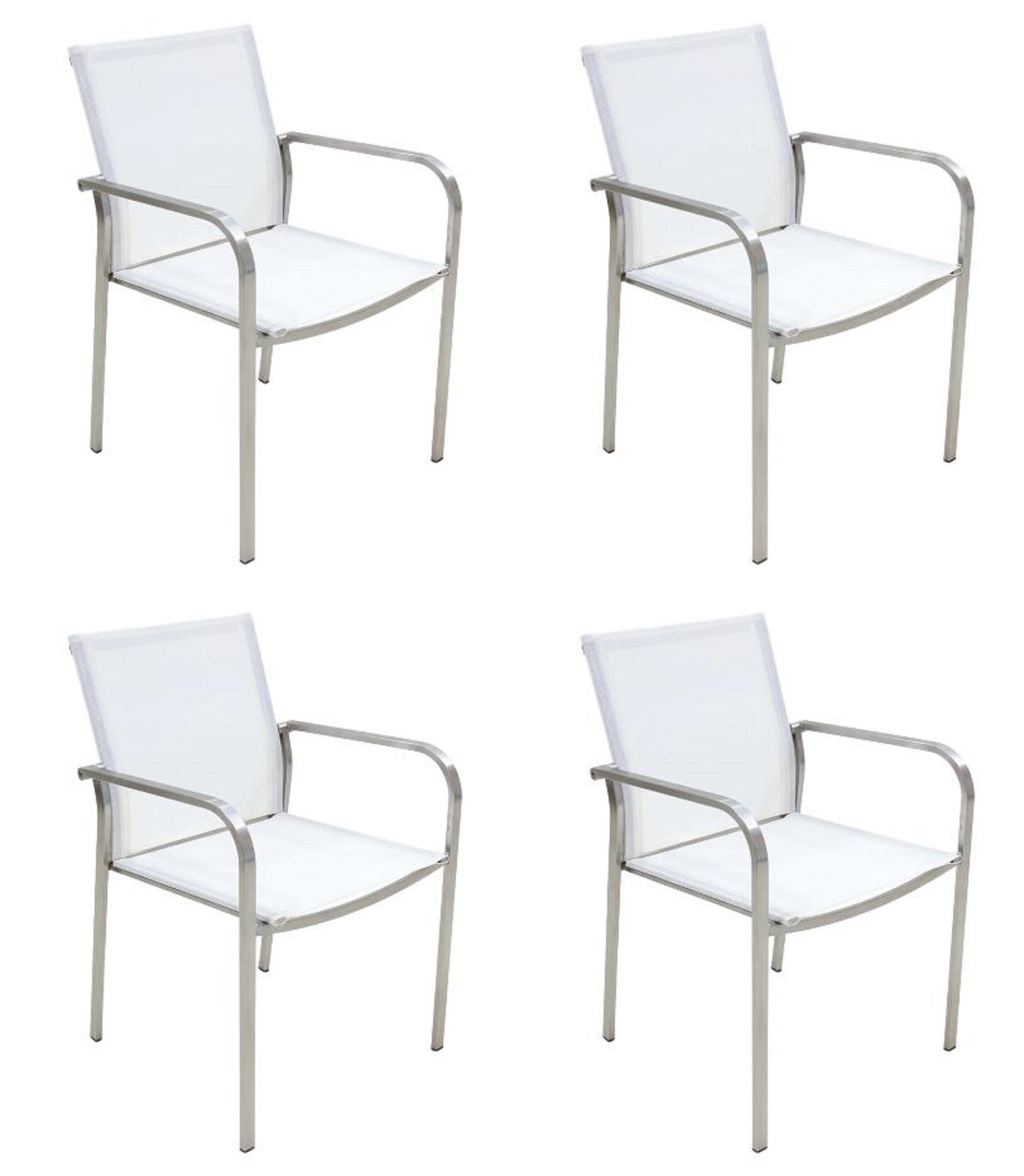 Gardissimo Gartenstuhl 4 er Set Stapelstuhl Bozen weiß Edelstahl (Spar-Set, 4 St), stapelbar wetterfest je 120 kg Tragkraft
