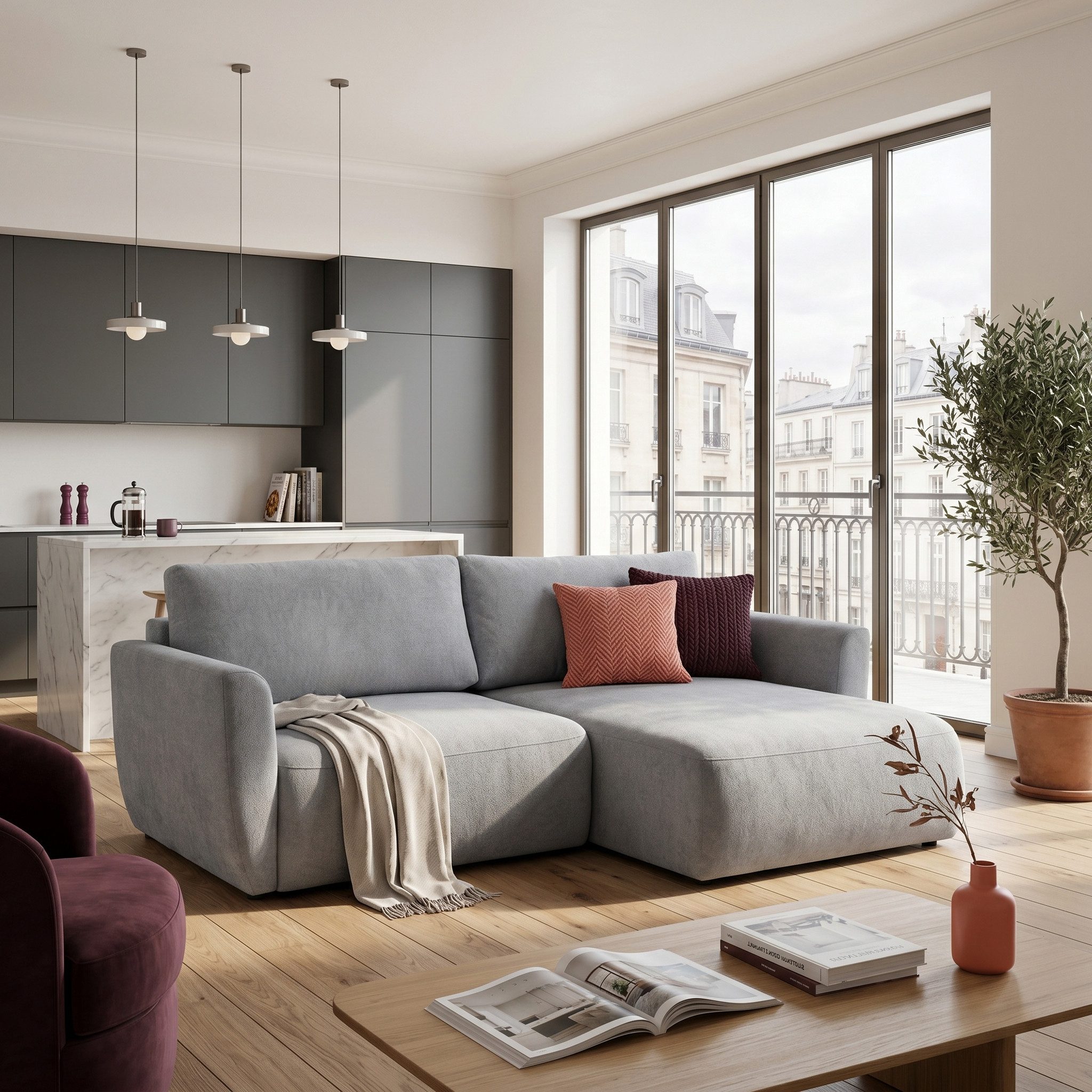 Muffo Ecksofa Bella mit Schlaffunktion Easy-Clean, mit Schlaffunktion und Bettkasten 230x165 cm, mit Armlehnen und Stauraum