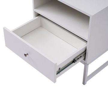Fangqi Nachttisch 50x39x54cm Zweiteiliges Nachttisch-Set,mit 1 Schublade,lackiert, weiß