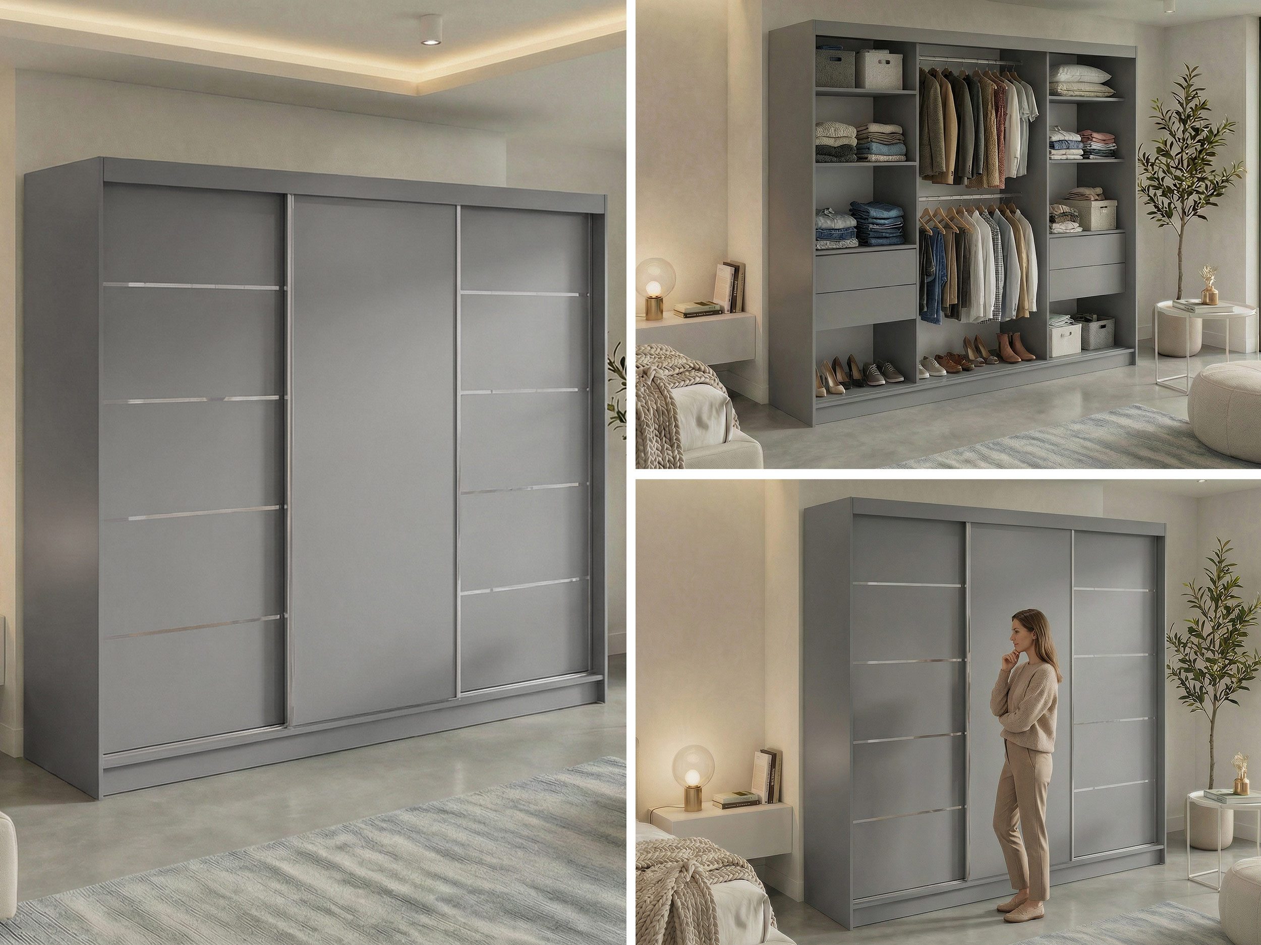 MKS MÖBEL Schiebetürenschrank MACEDONIA 240 (Set, Wäscheschrank, mit Einlegeböden) Schwebetürenschrank 240 cm, Platzsparend, optional Schubladen – Bild 3 von 5