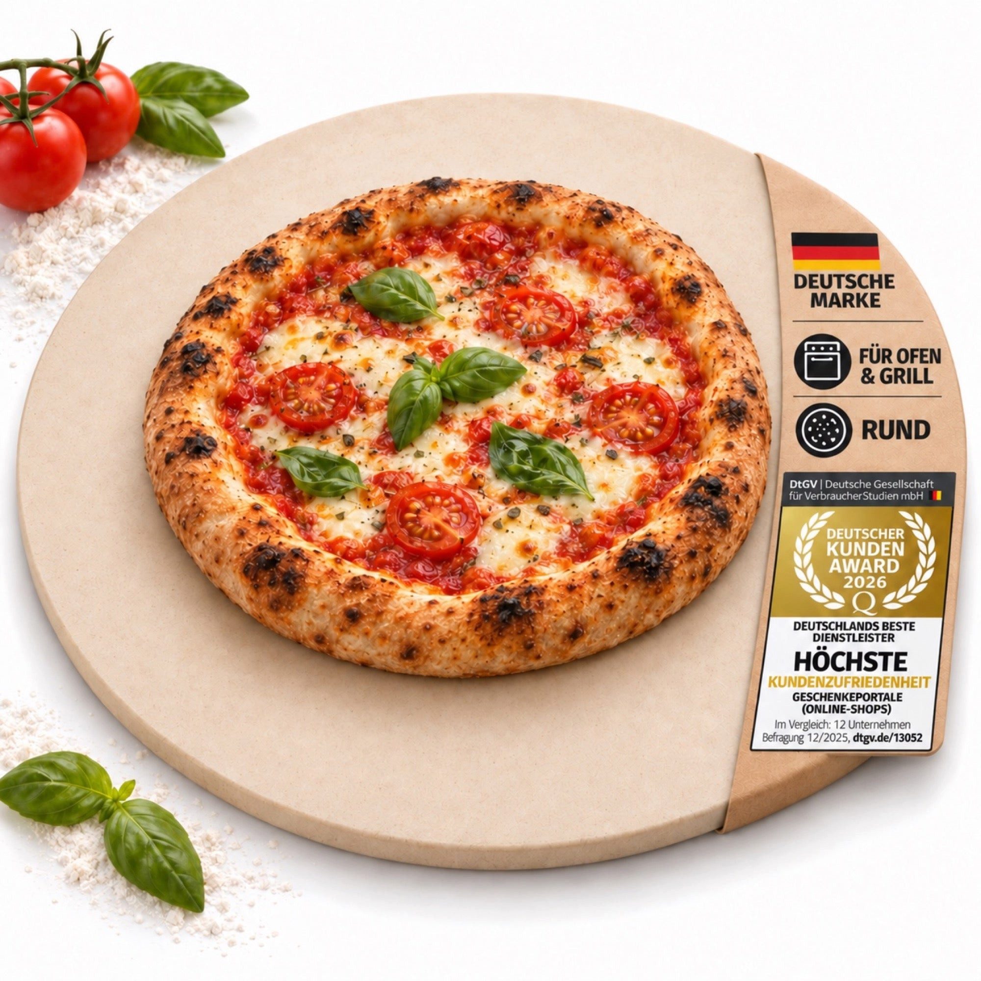 Dimono Pizzastein Backstein, (Premium Set: Pizzastein + Pizzaschieber + Wiegemesser, 1-St), Cordierit Pizzaofen