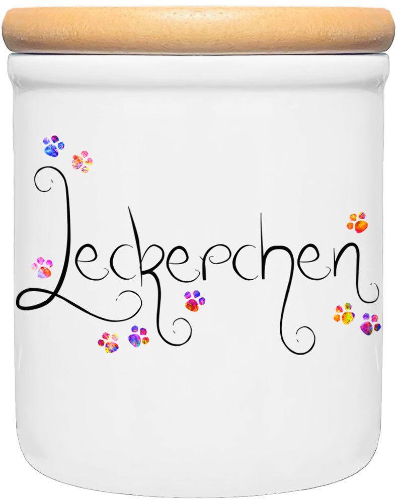 Cadouri Vorratsdose LECKERCHEN - Leckerlidose Hund - für Hundekekse, Keramik, (2-tlg., 1x Keramikdose mit Holzdeckel), Hundekeksdose, handgefertigt in Deutschland, für Hundebesitzer, 400 ml
