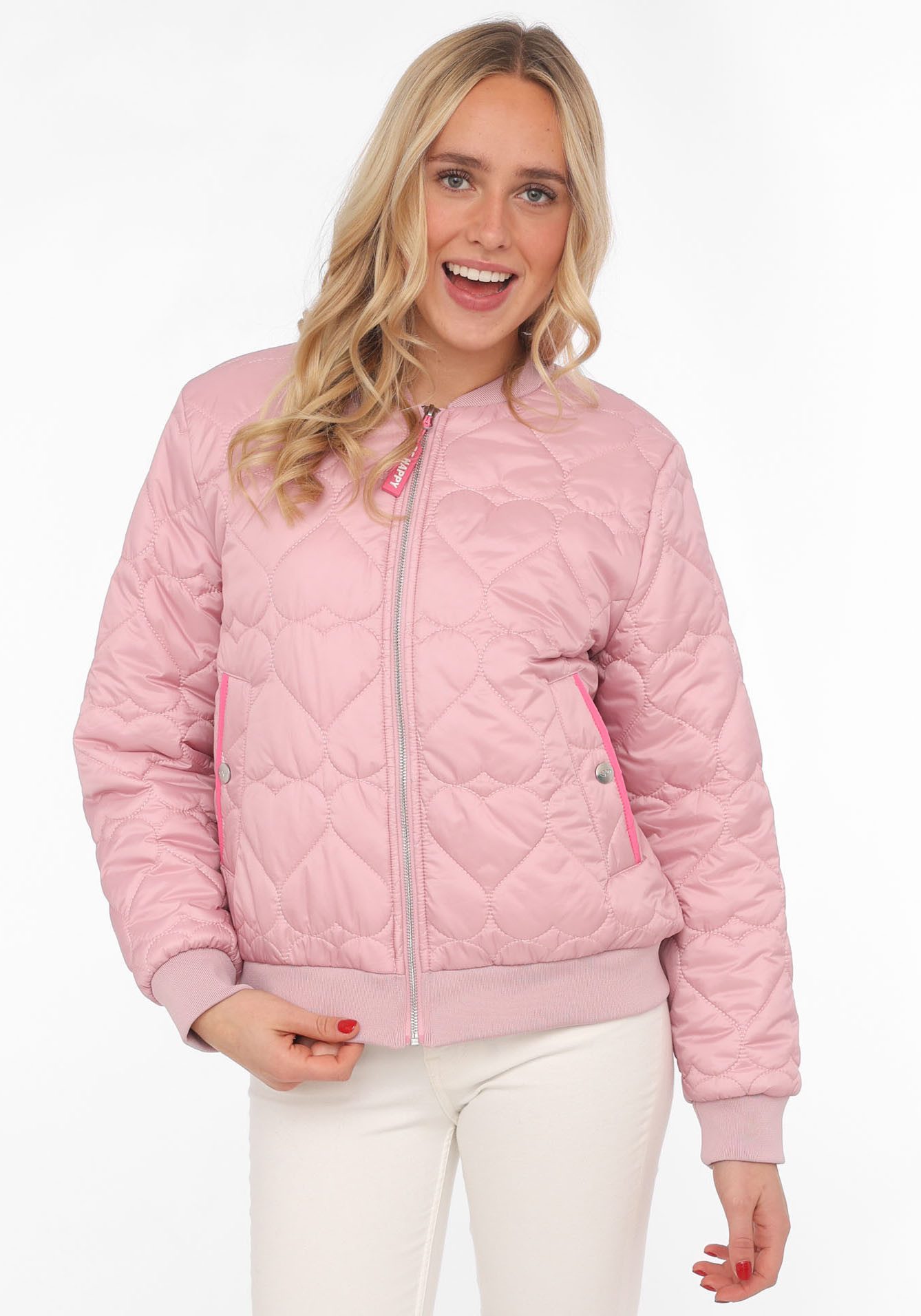 Zwillingsherz Bomberjacke "Be Happy" modisch, Kontrastdetails, regular fit, langärmelig, mit Herzsticker