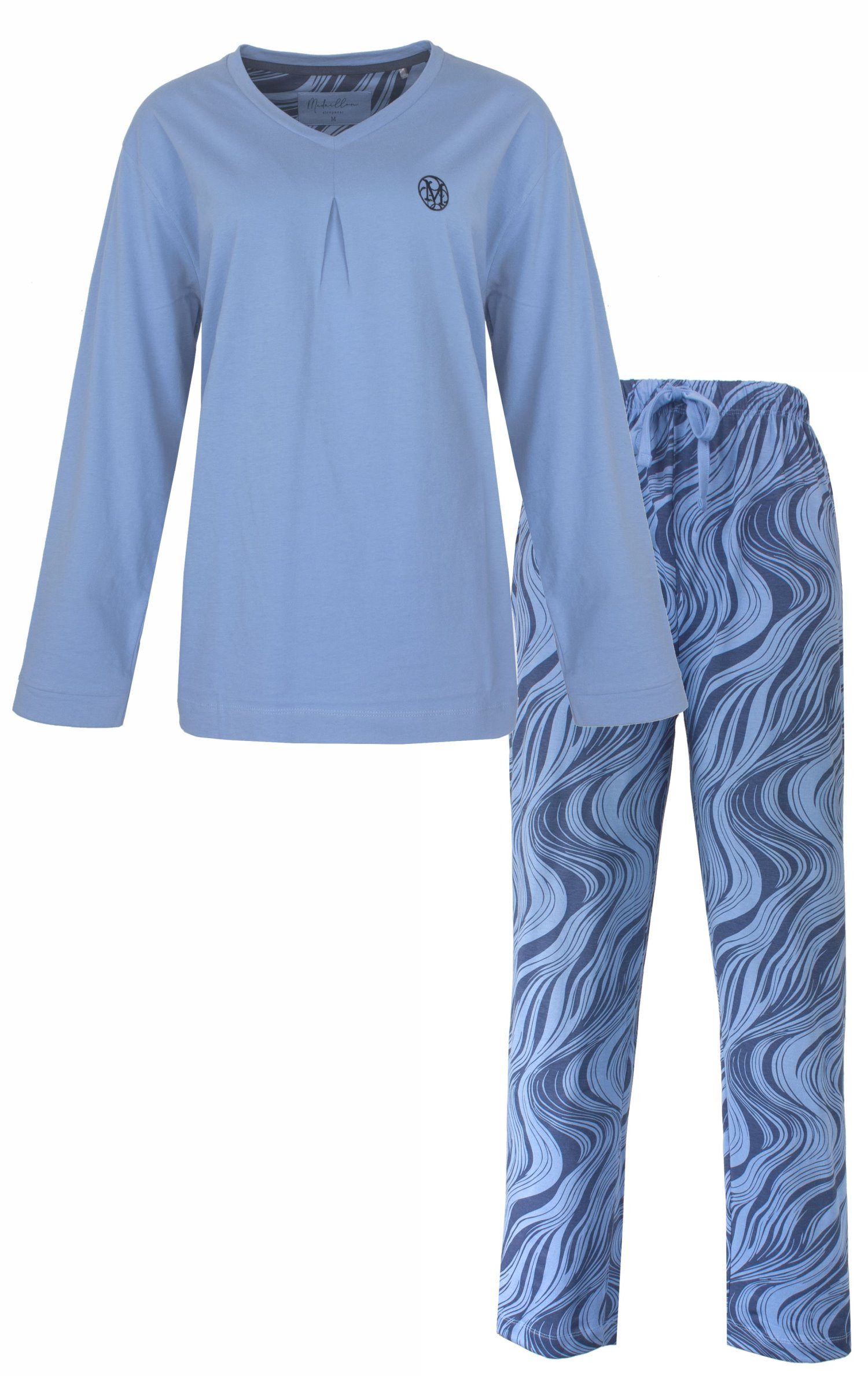 Medaillon Schlafanzug Damen Pyjama Langarm modisch (2 tlg) Baumwolle