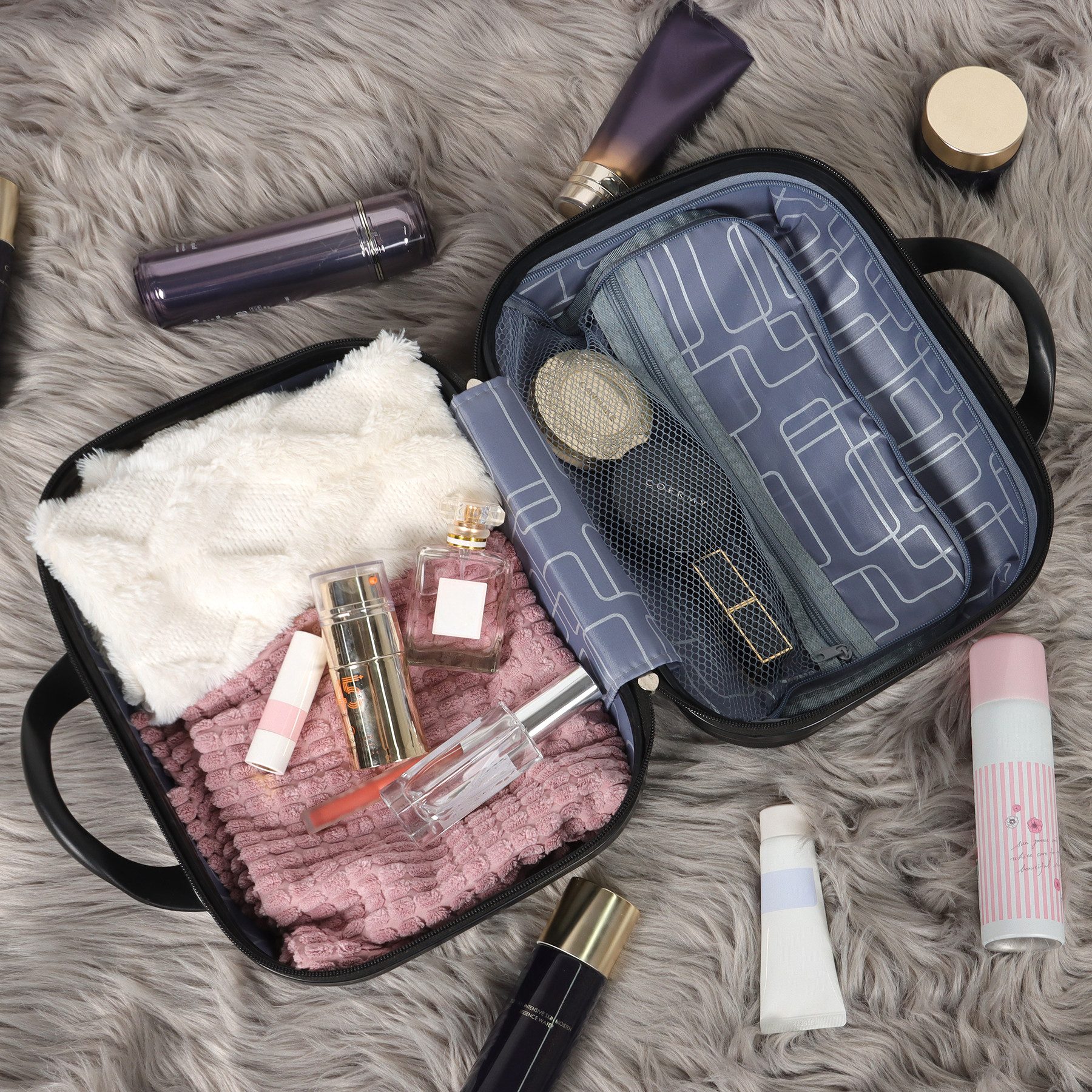 CALIYO Kosmetikkoffer Tragbare Make-up Organizer Box Kosmetikkoffer Make-up Koffer, für Kosmetiktasche für Reise Kulturbeutel auf Trolley befestigbar