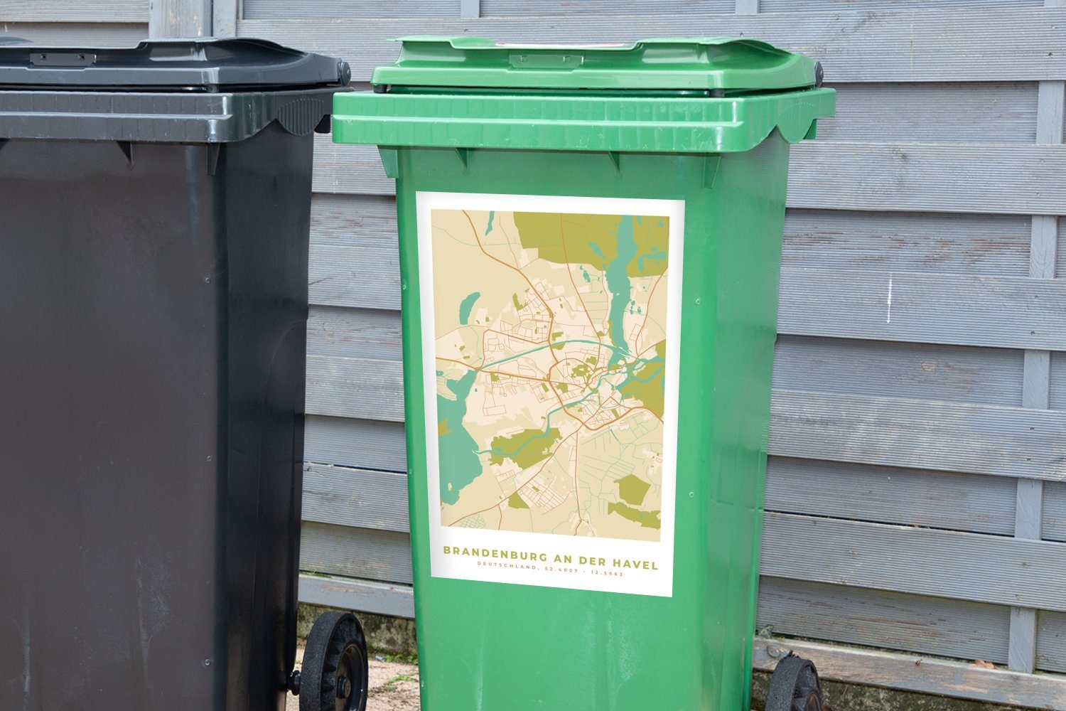 Wandsticker Mülltonne, Abfalbehälter Havel - St), Mülleimer-aufkleber, Vintage Brandenburg Karte - - Container, (1 MuchoWow an Stadtplan Sticker, der