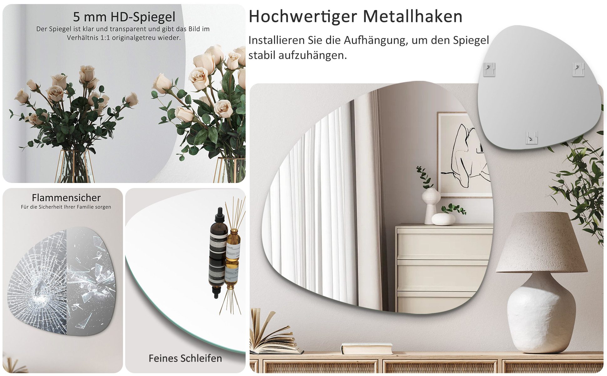 Hopibath Dekospiegel Wandspiegel Asymmetrisch Spiegel Schminkspiegel Wand ( günstig online kaufen