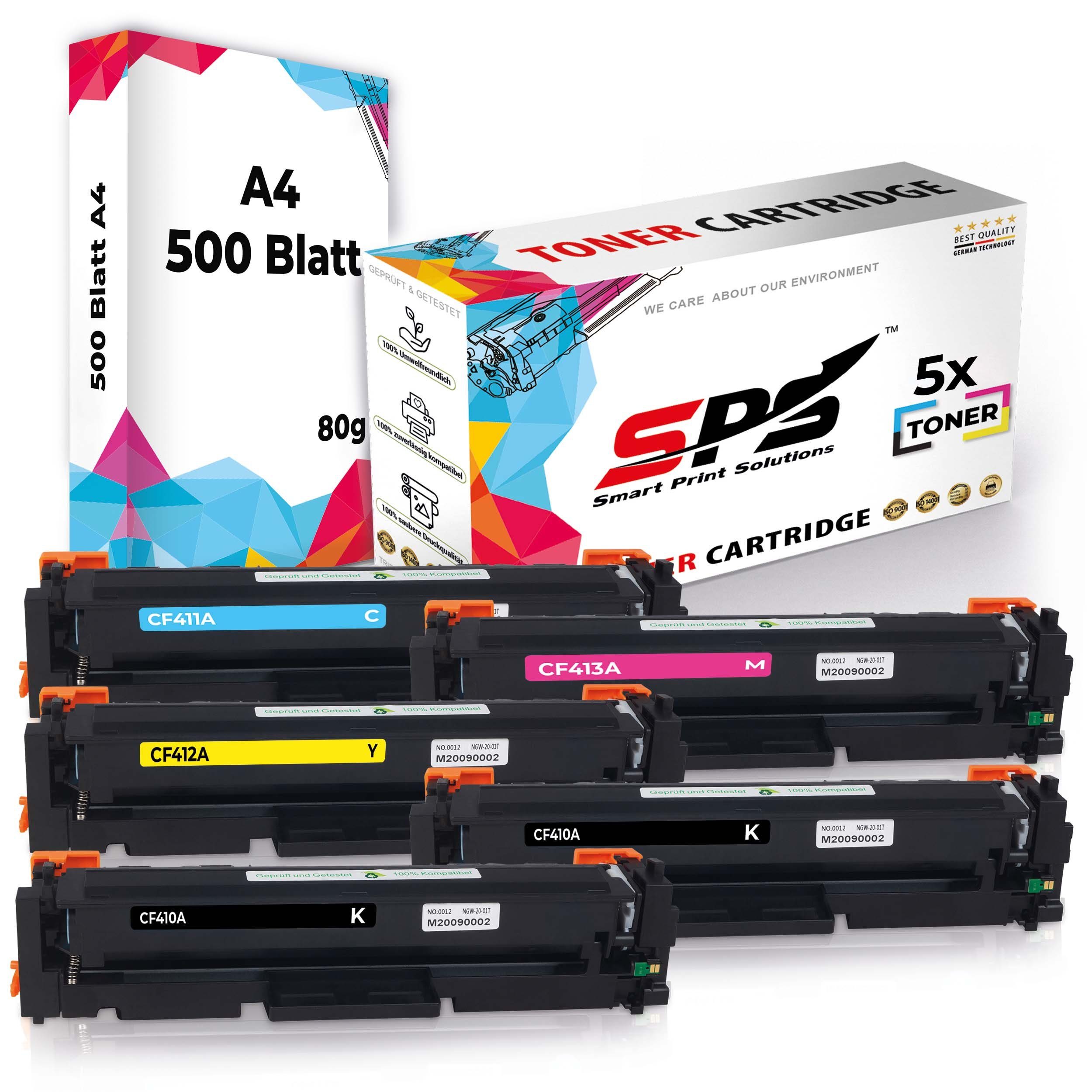 SPS Tonerkartusche Kompatibel für HP Color Laserjet Pro M452DW 410A, (5er Pack + A4 Papier)