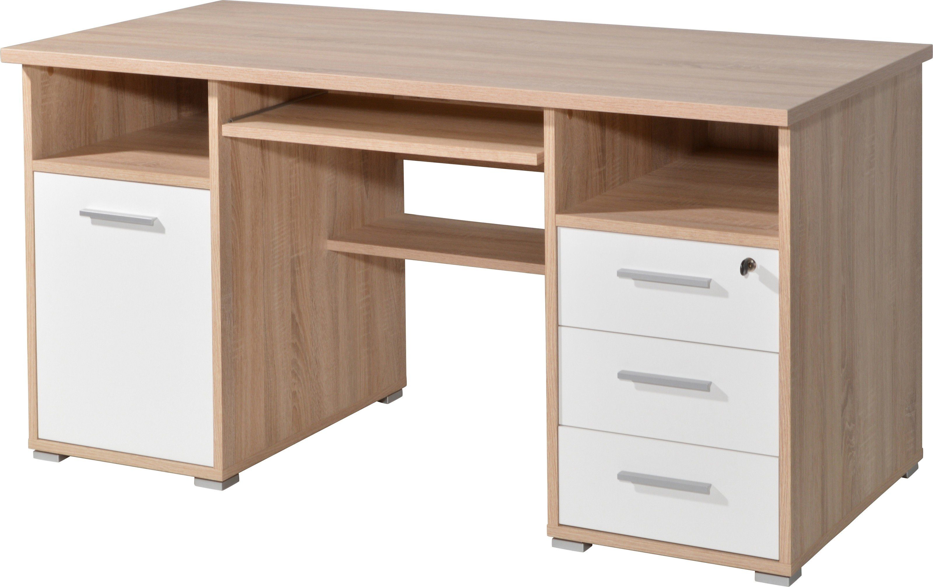 möbelando Schreibtisch 382 (BxHxT: 3 Schubladen weiss braun, cm), in 145x75x70 mit