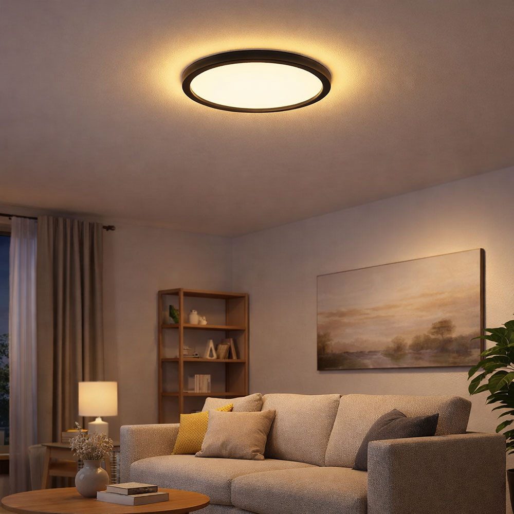 Briloner Leuchten LED Deckenleuchte, LED-Leuchtmittel fest verbaut, Warmweiß, LED Deckenleuchte Wohnzimmerlampe Hintergrundbeleuchtung schwarz rund