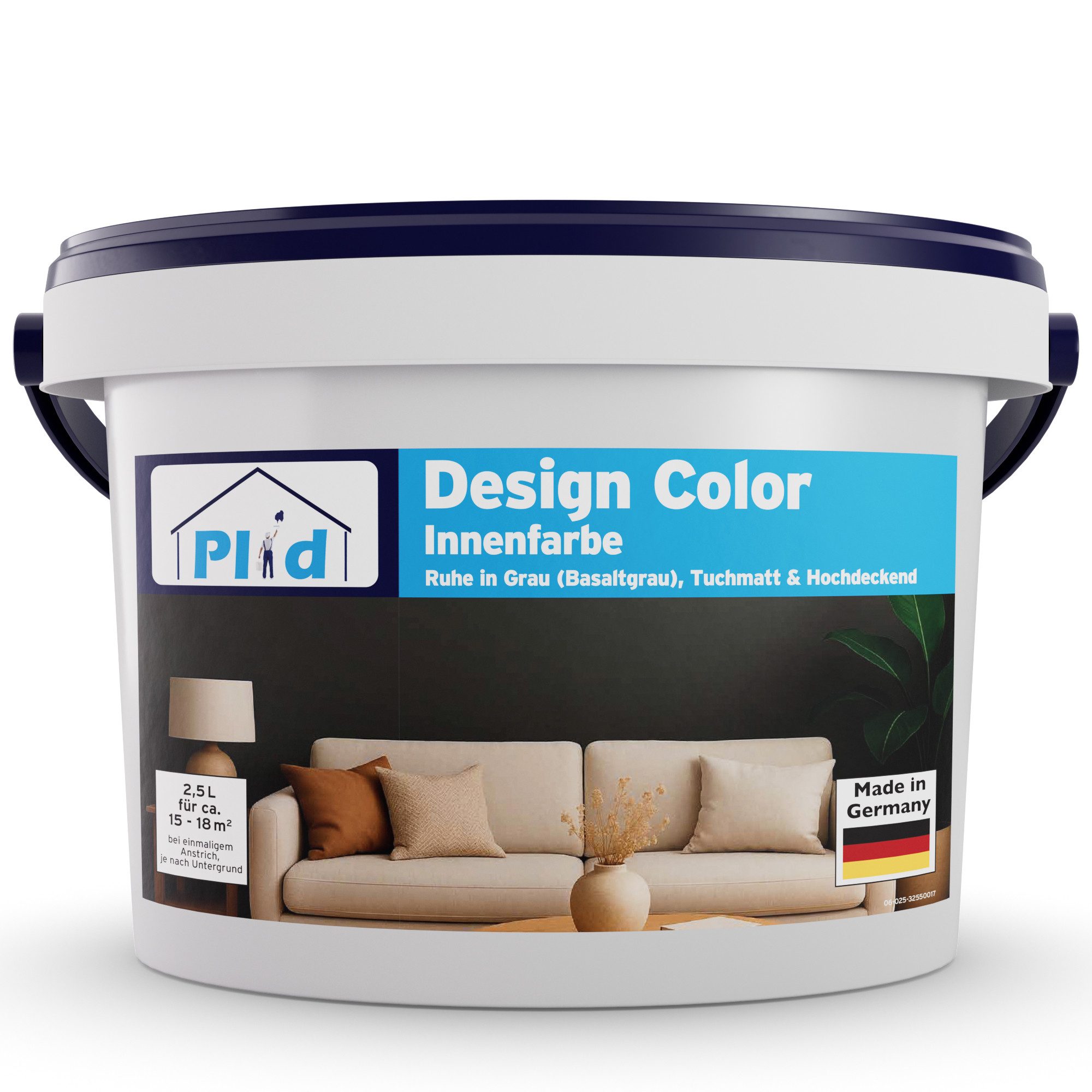 plid Wandfarbe Wandfarbe Matte 2.5L für ca. 18m² - Bunte Wand Designcolor Innenfarbe, Hochdeckend, Geruchsarm, Schnelltrocken